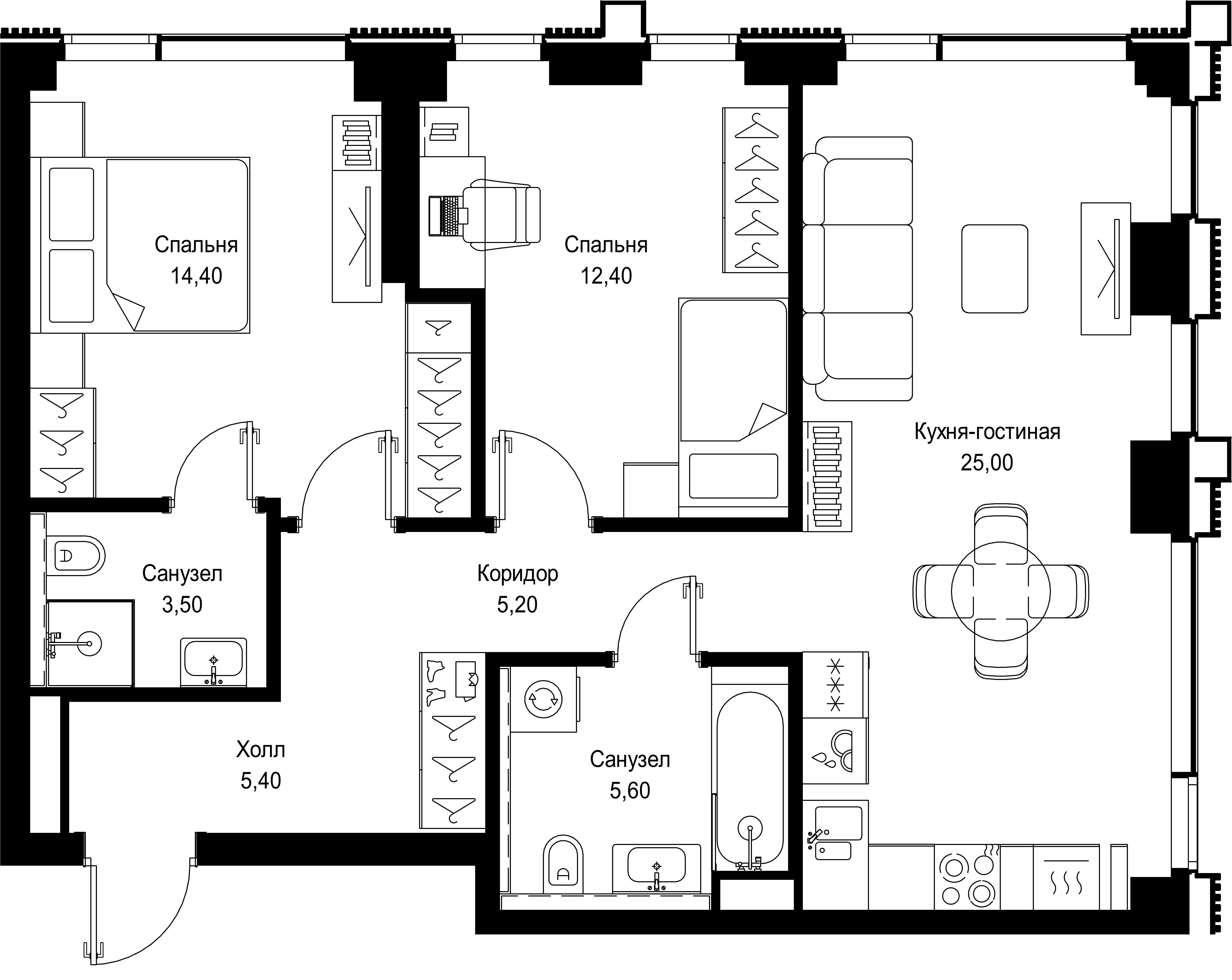 2 комн. квартира, 71.5 м², 6 этаж 