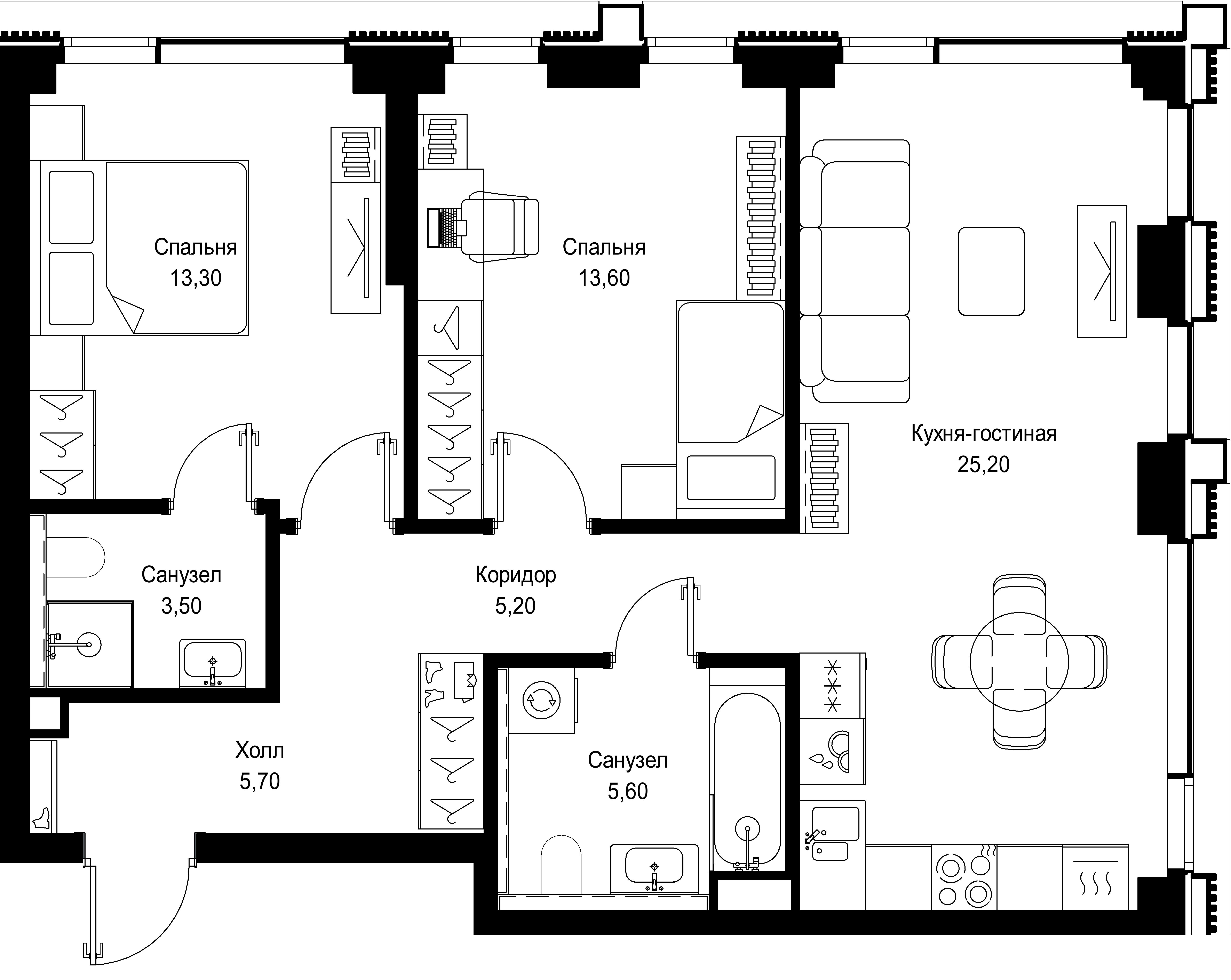 2 комн. квартира, 72.1 м², 21 этаж 