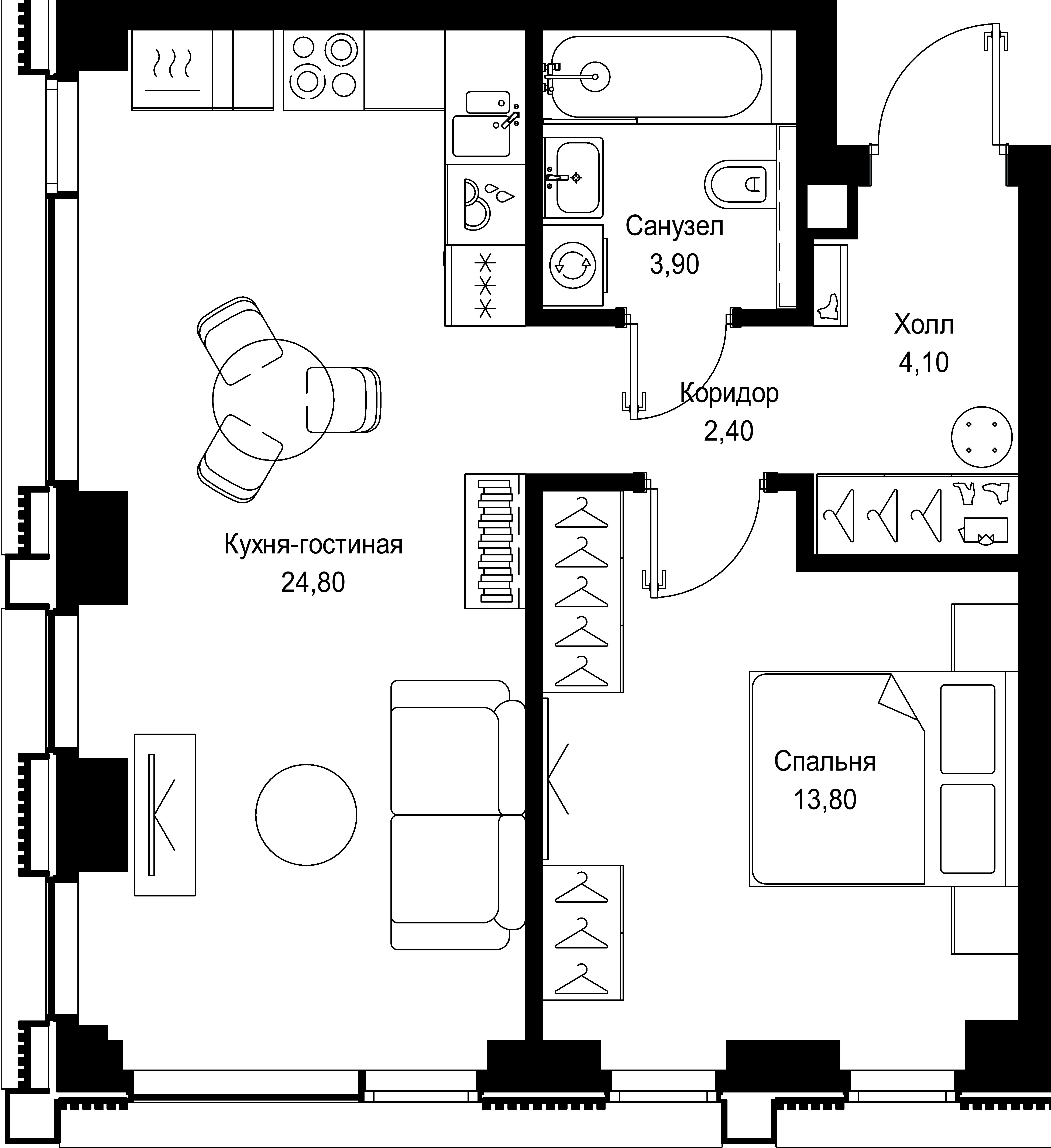 1 комн. квартира, 49 м², 9 этаж 