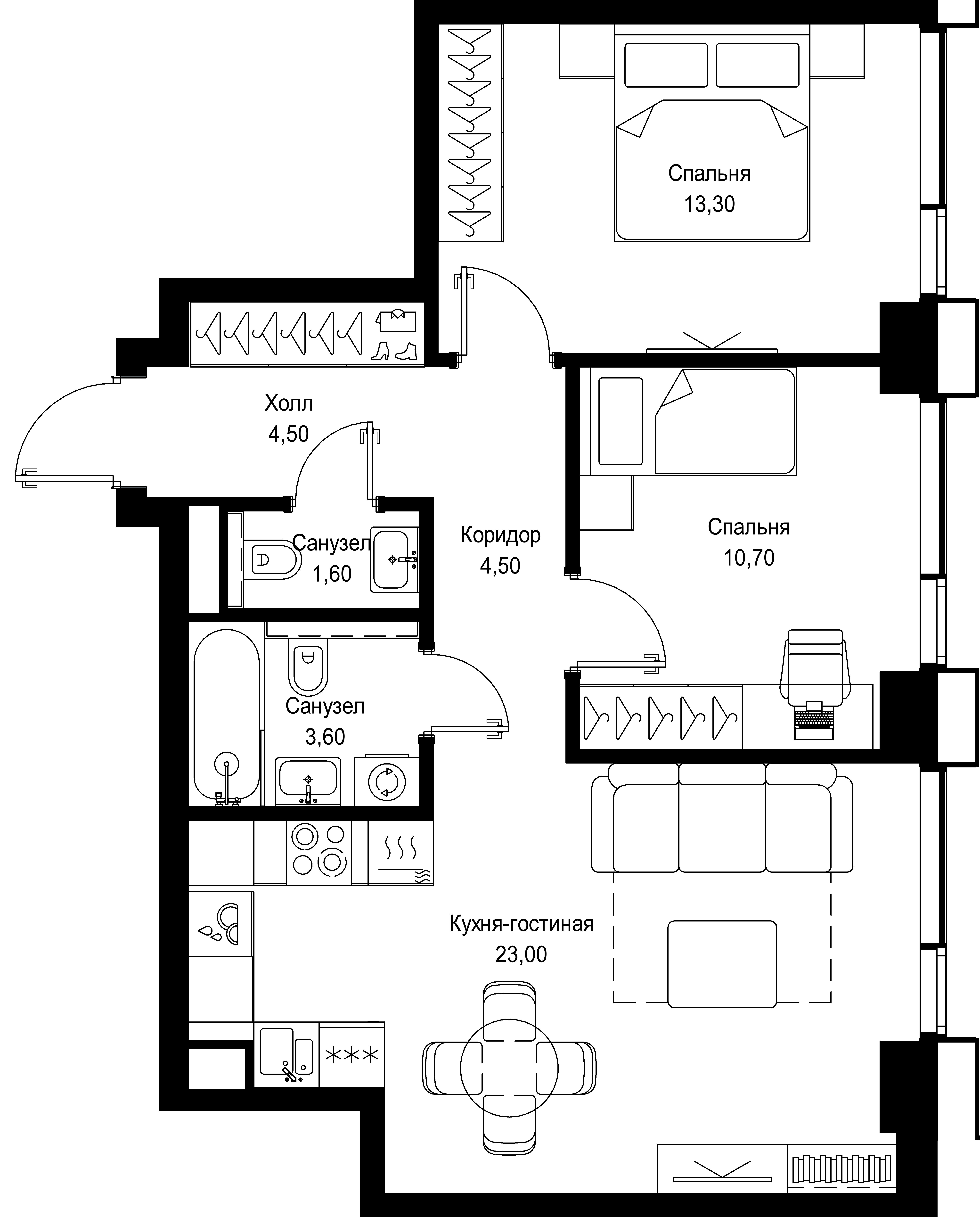 2 комн. квартира, 61.2 м², 2 этаж 