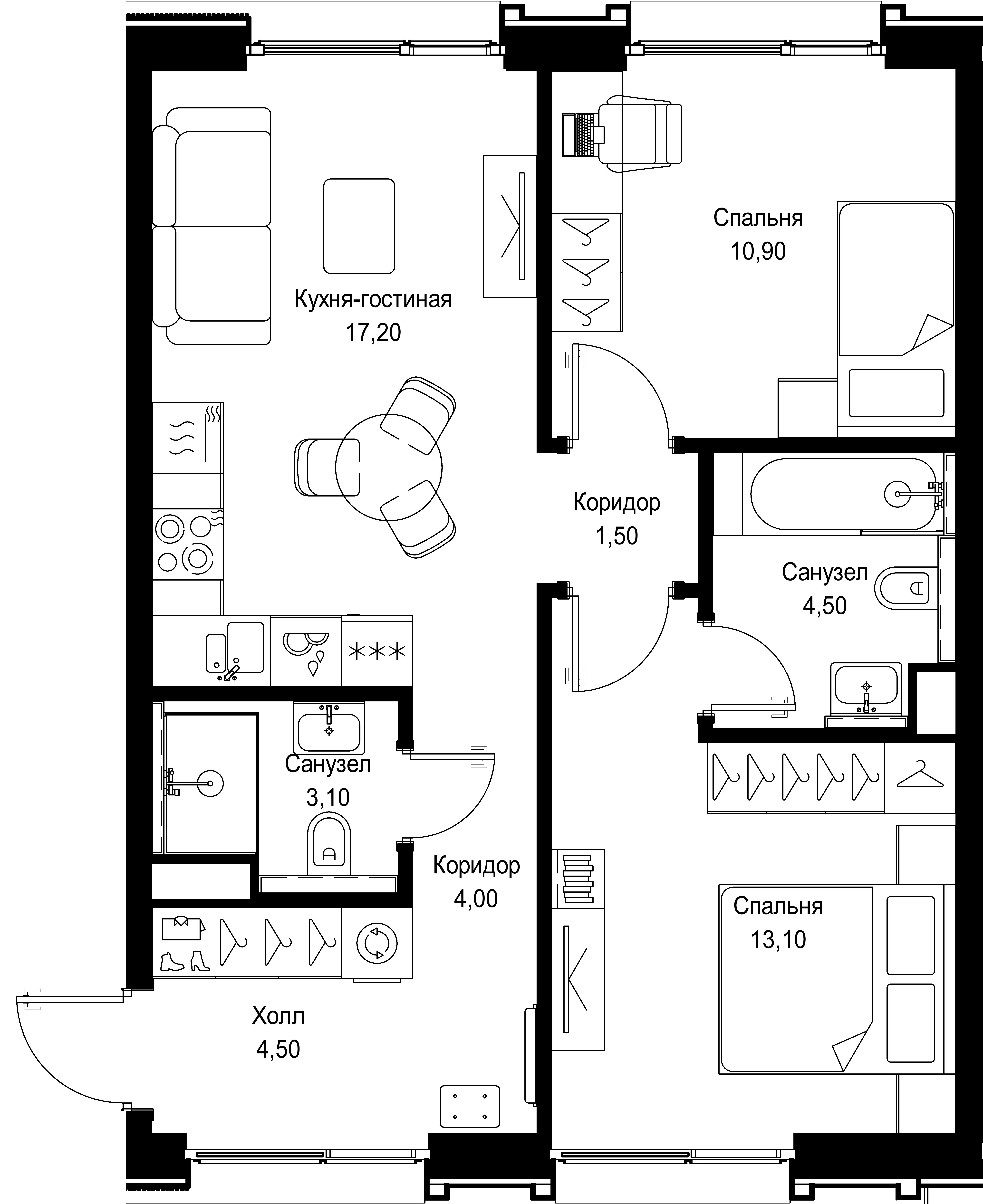 2 комн. квартира, 58.8 м², 2 этаж 