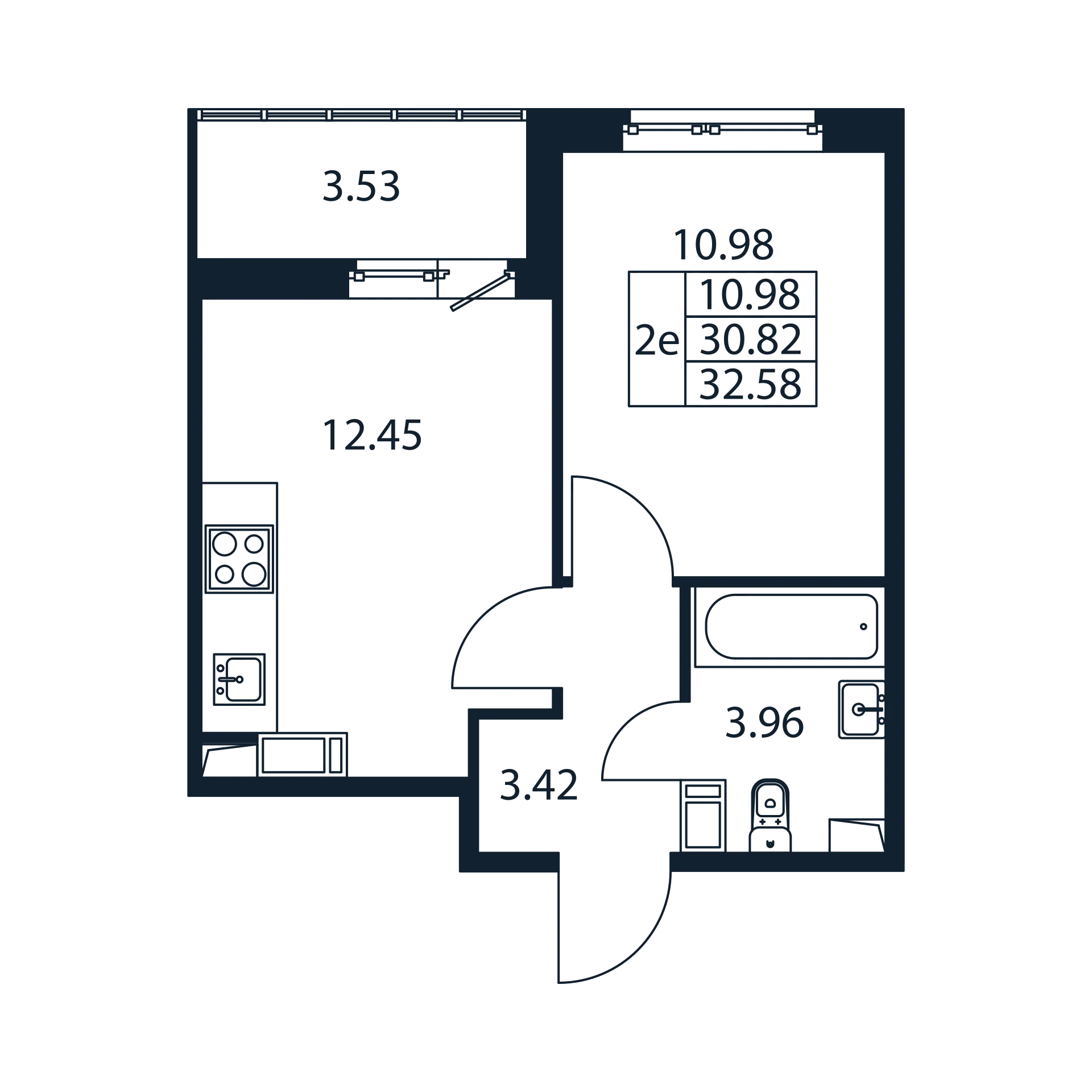 2 комн. квартира, 30.2 м², 11 этаж 