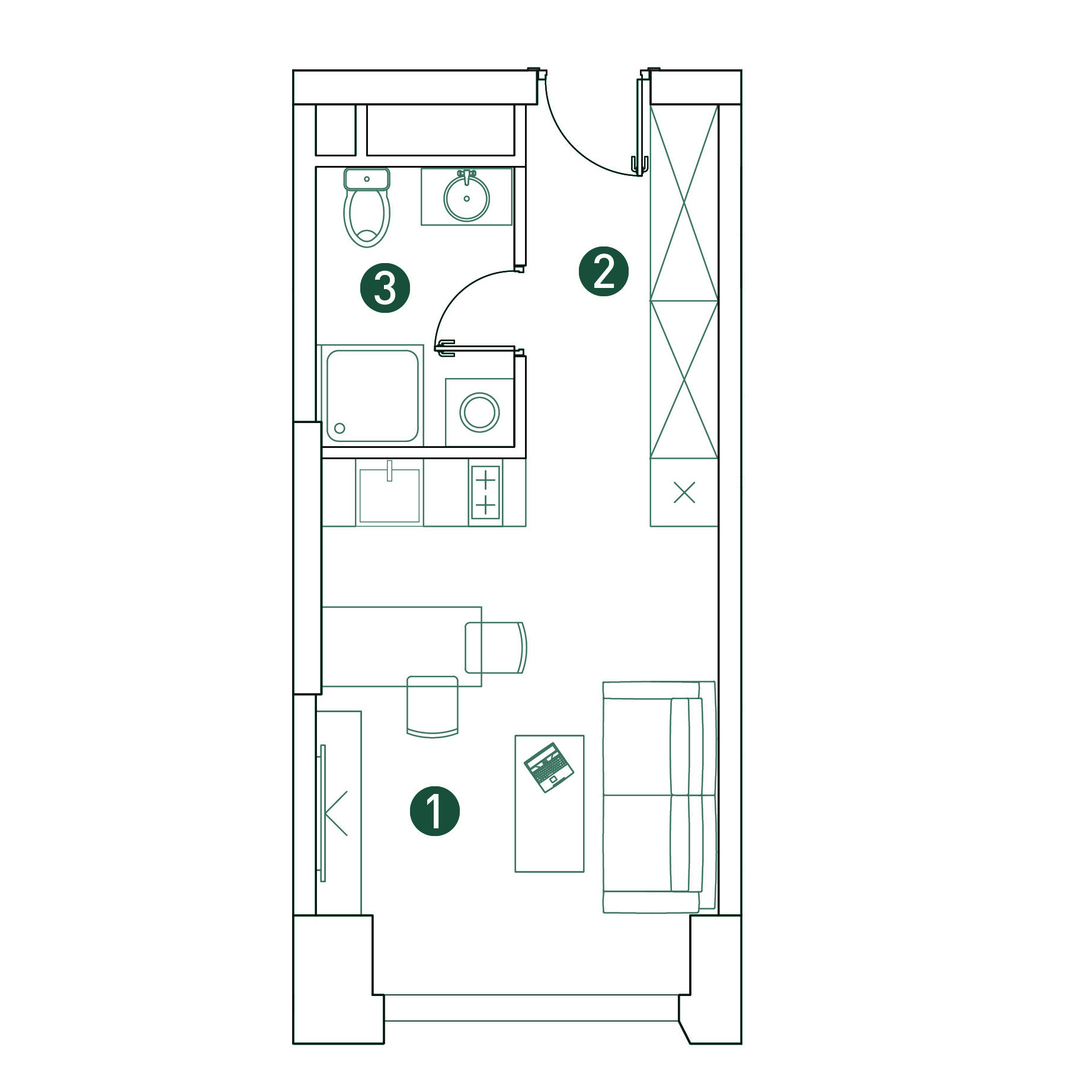 студия, 25.7 м², 2 этаж 