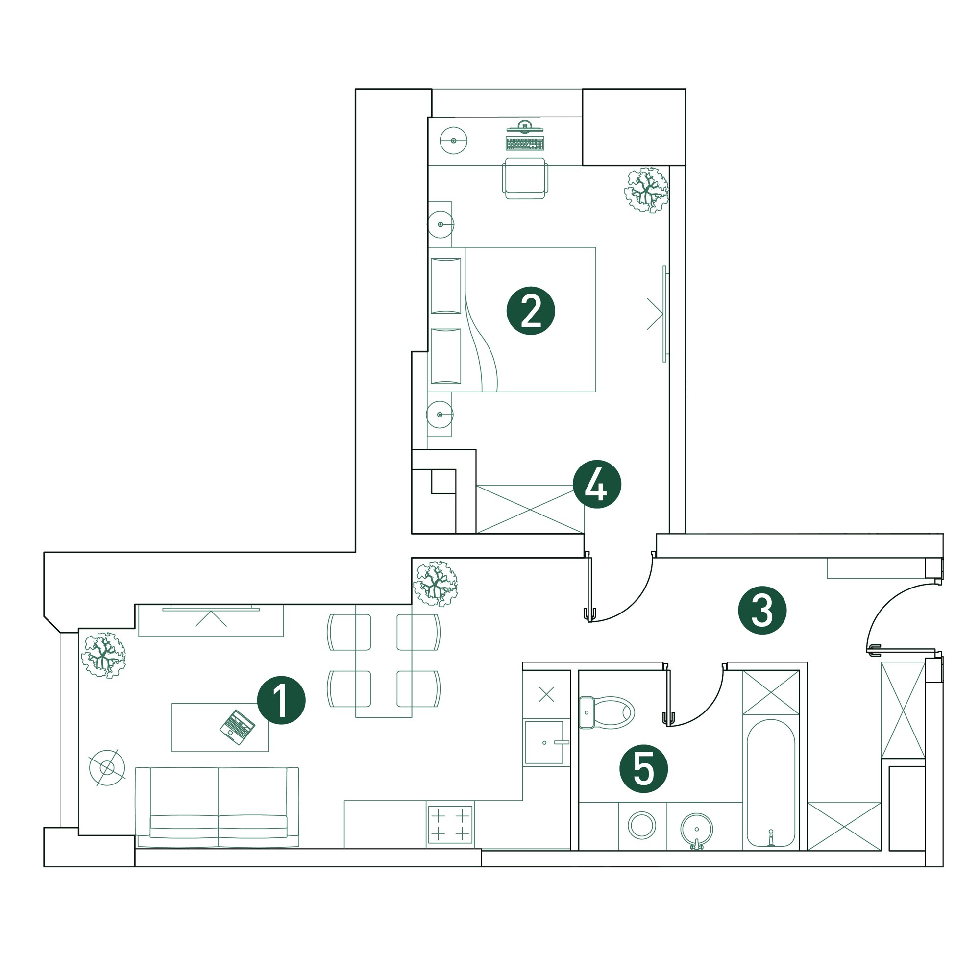 2 комн. квартира, 48.7 м², 2 этаж 