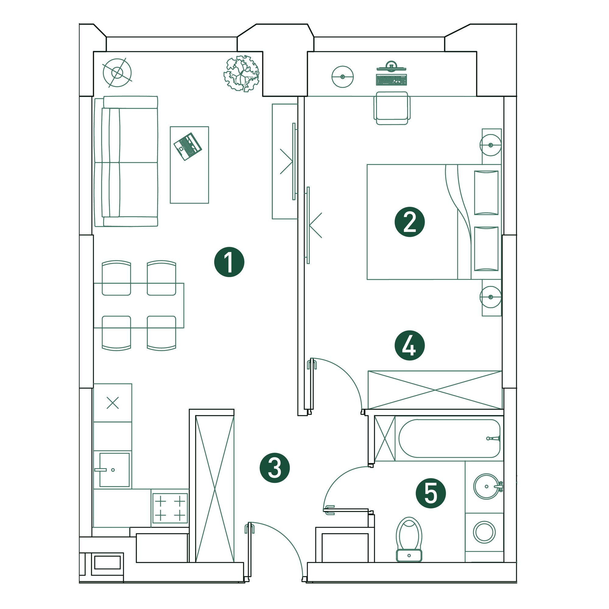 2 комн. квартира, 48.1 м², 2 этаж 