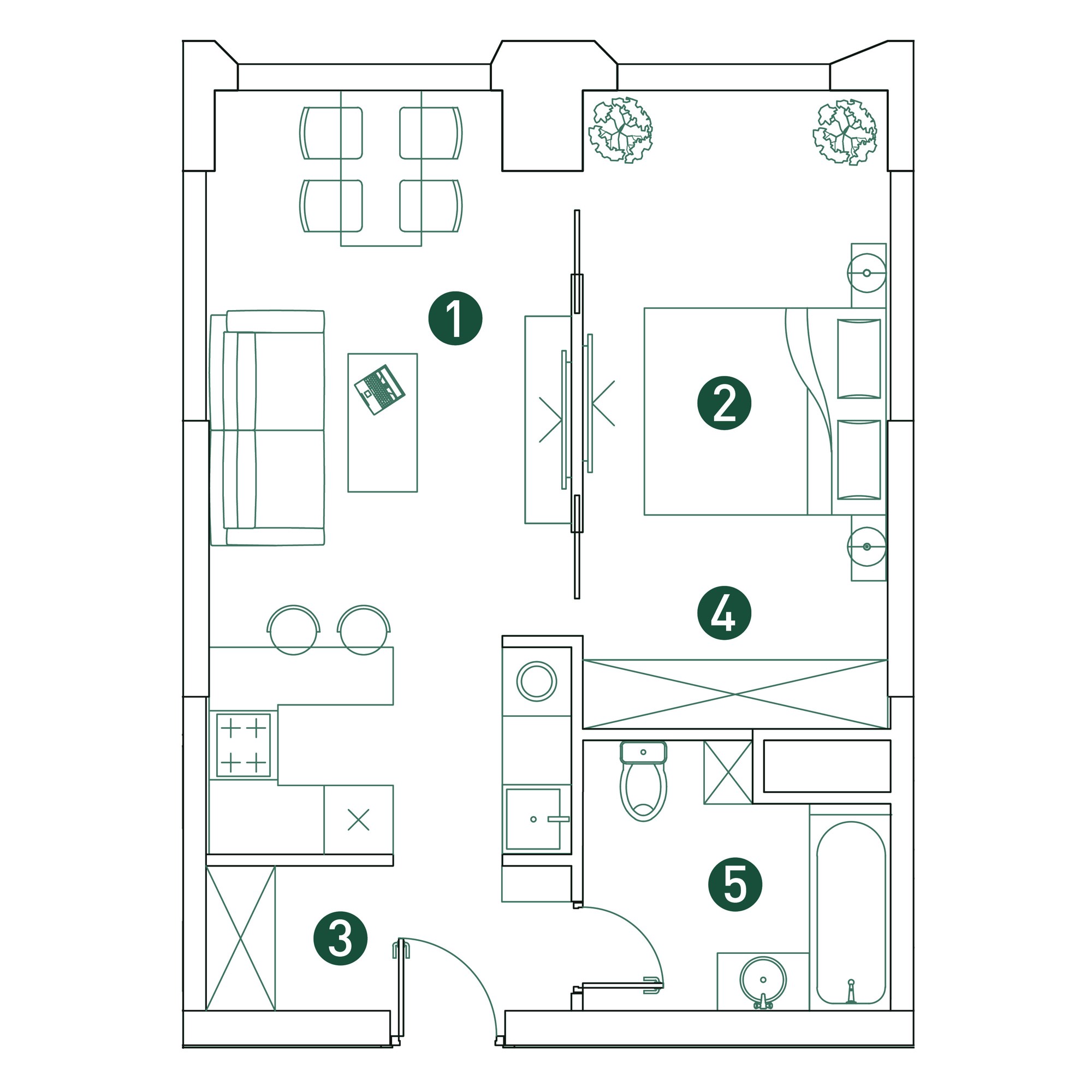 2 комн. квартира, 44.8 м², 2 этаж 
