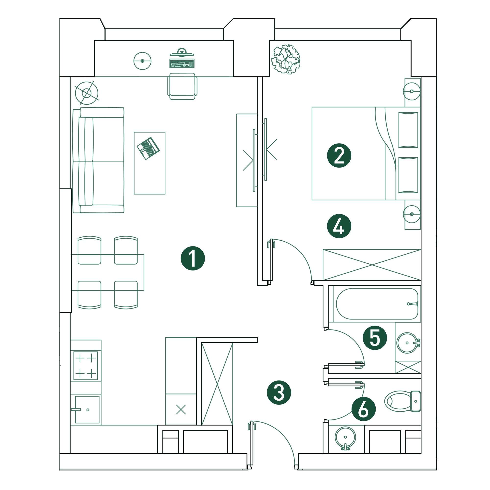 2 комн. квартира, 50.2 м², 2 этаж 