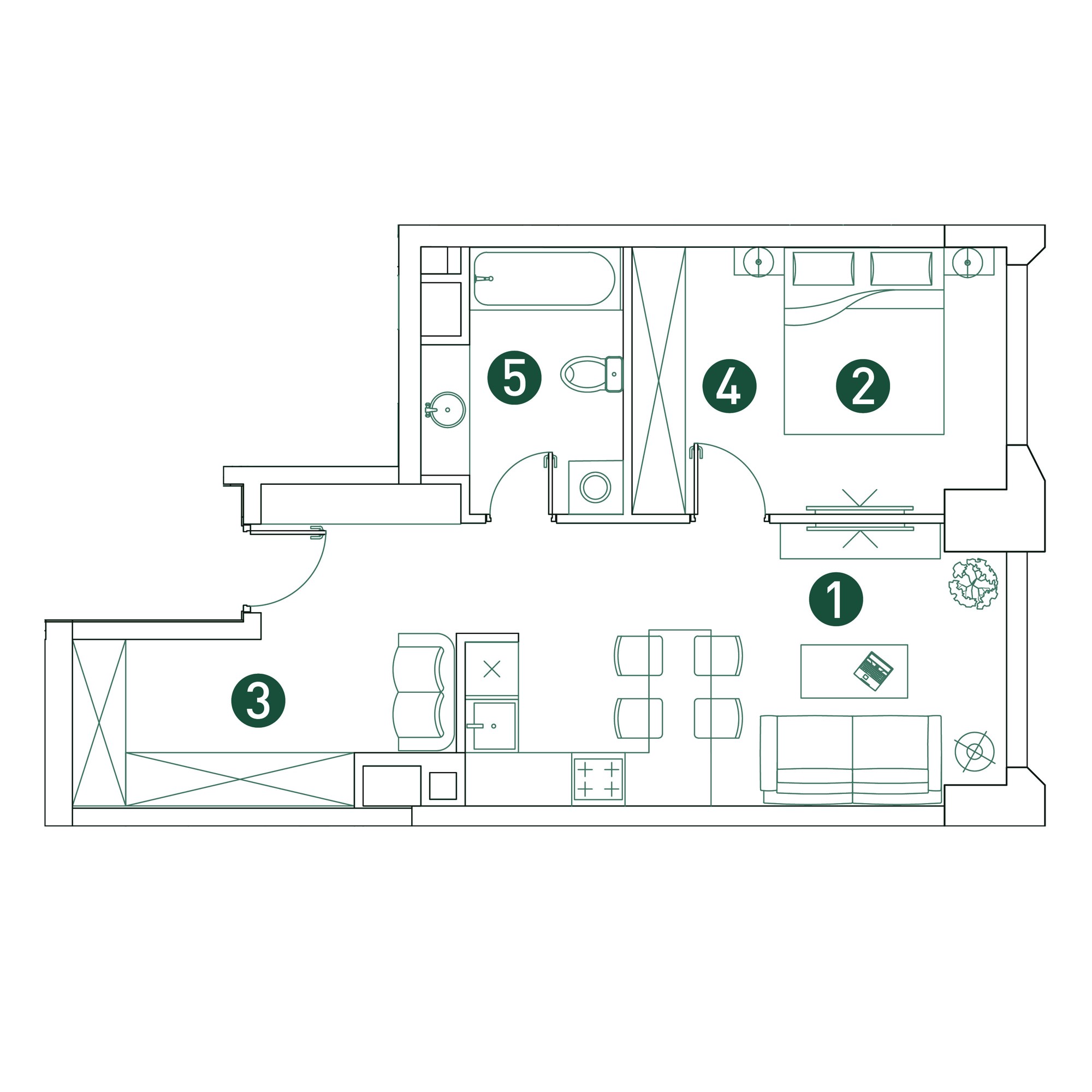 2 комн. квартира, 48.8 м², 2 этаж 