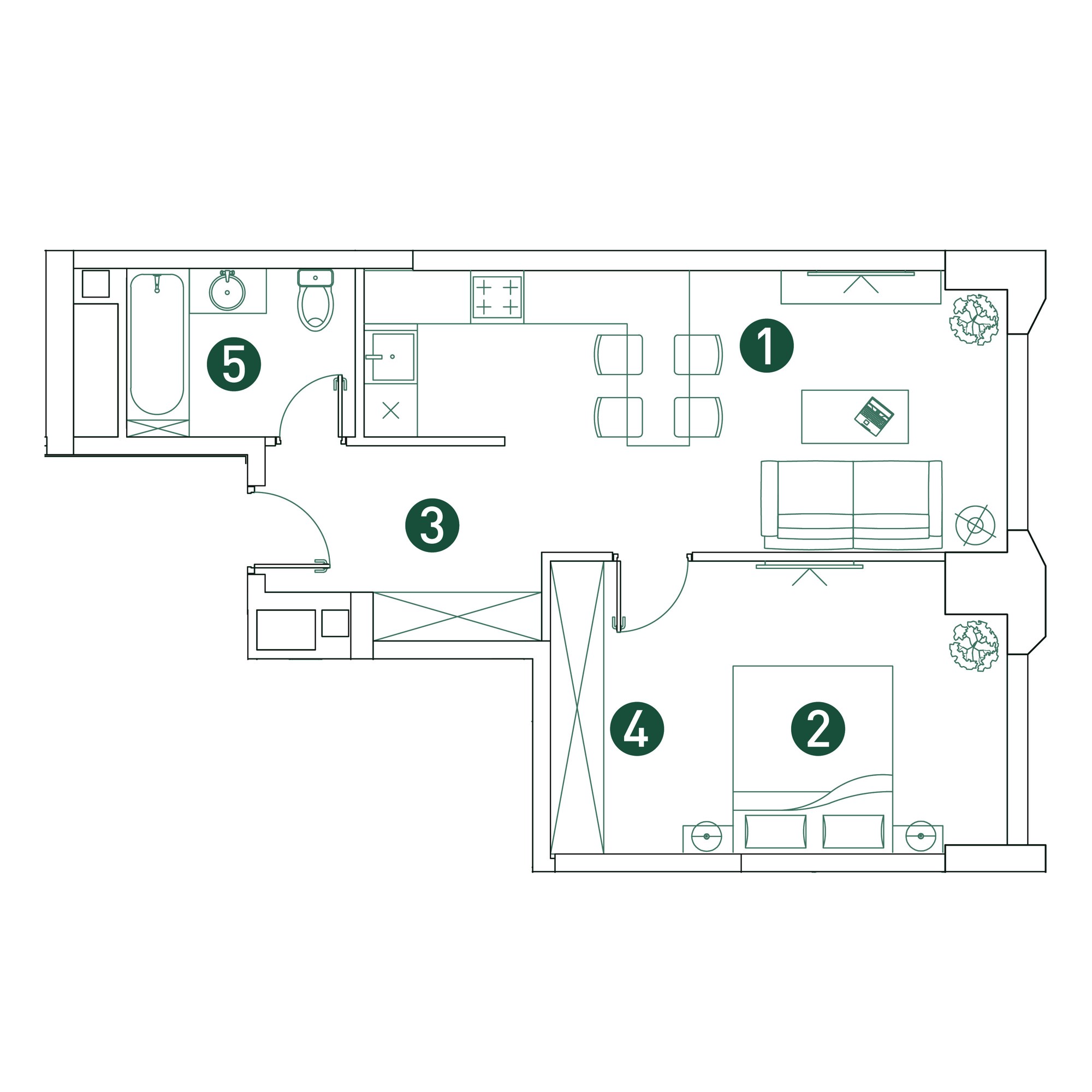 2 комн. квартира, 47.7 м², 2 этаж 