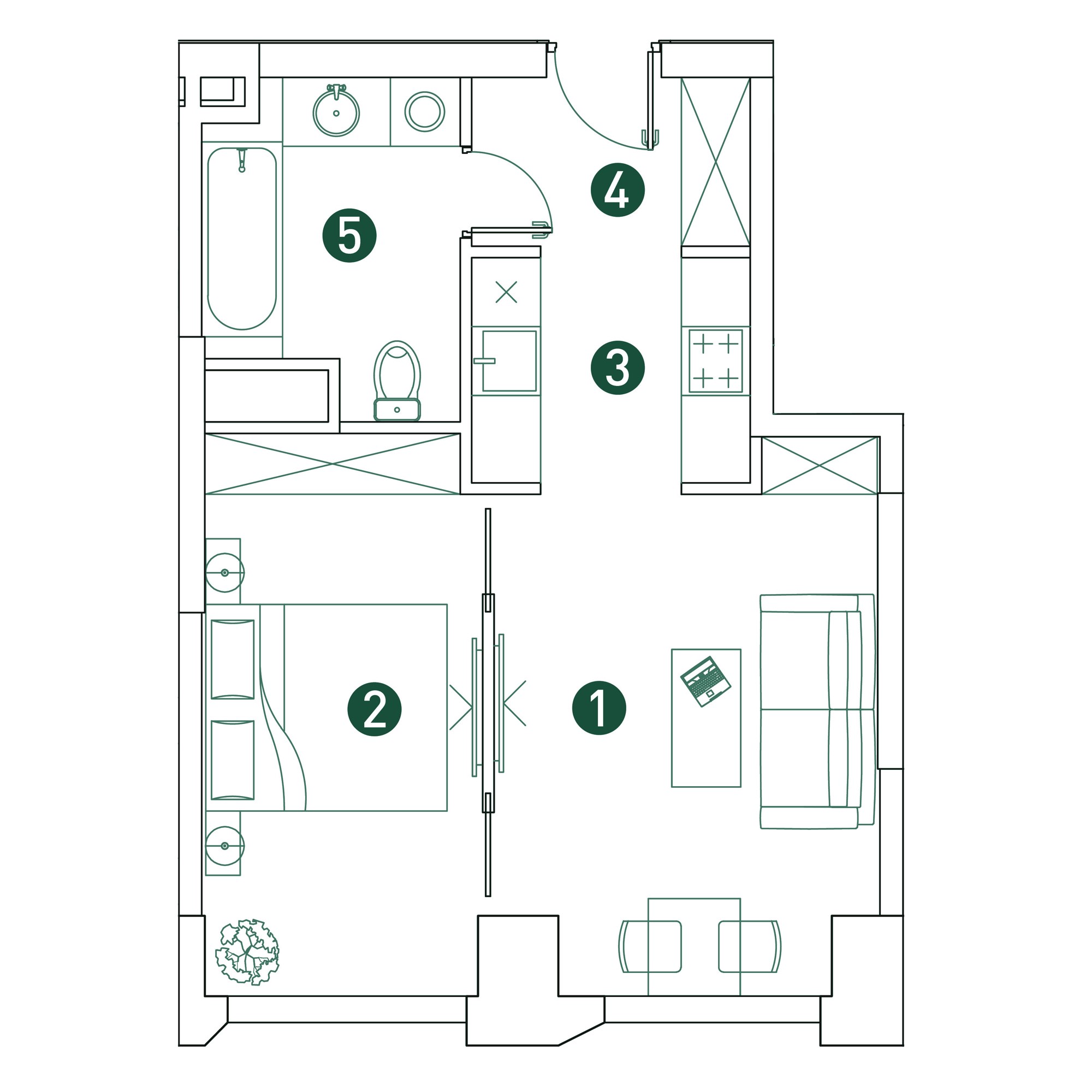 2 комн. квартира, 40.7 м², 2 этаж 
