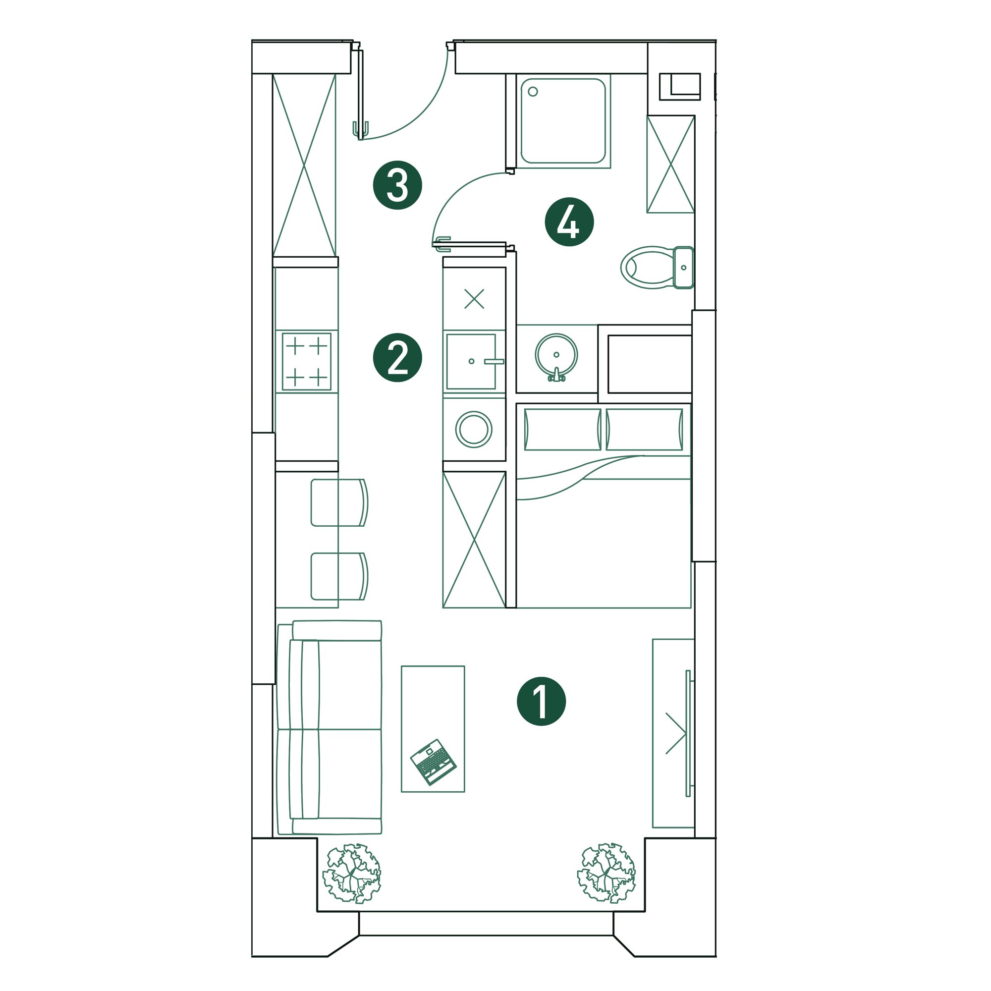 студия, 29.6 м², 2 этаж 