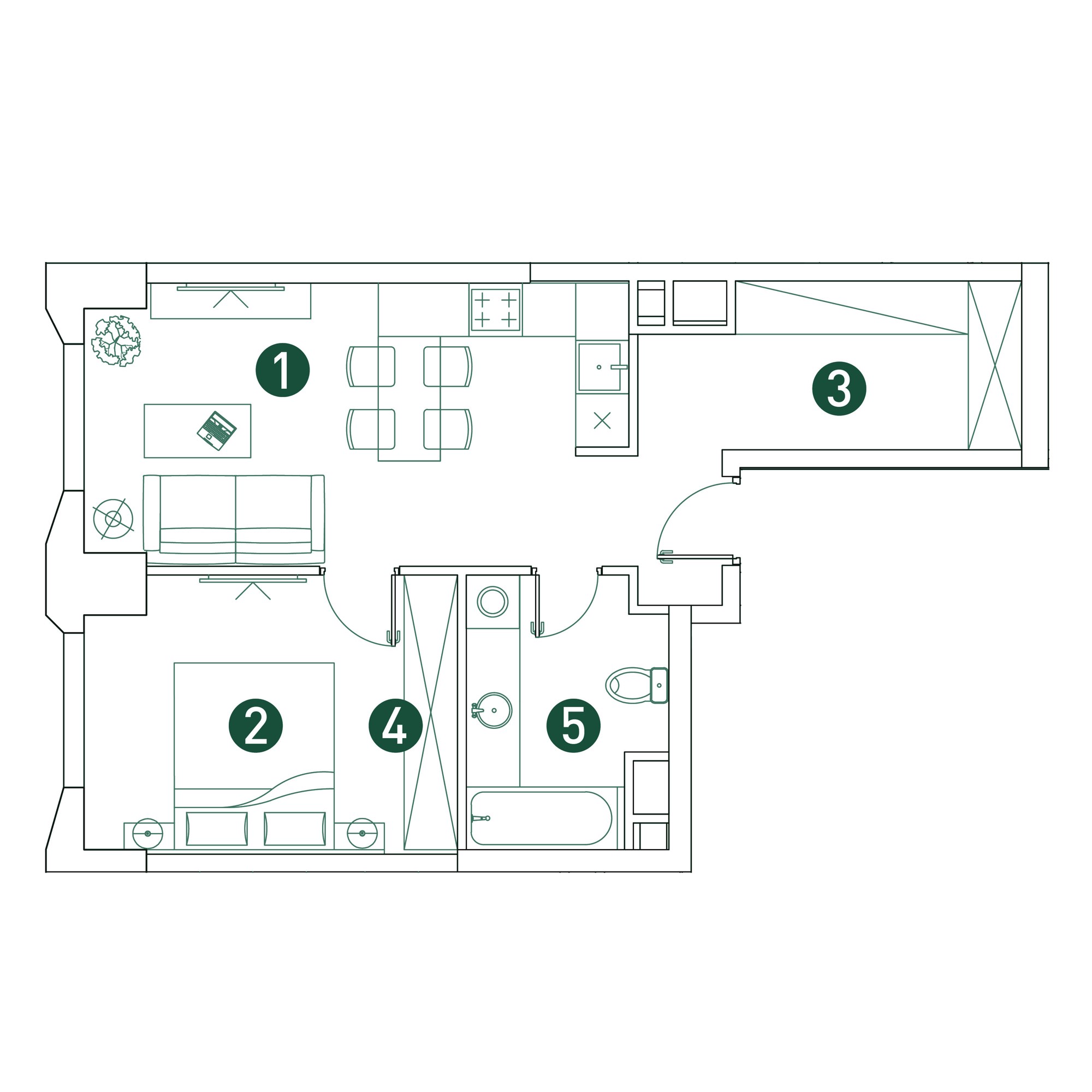 2 комн. квартира, 47.2 м², 2 этаж 
