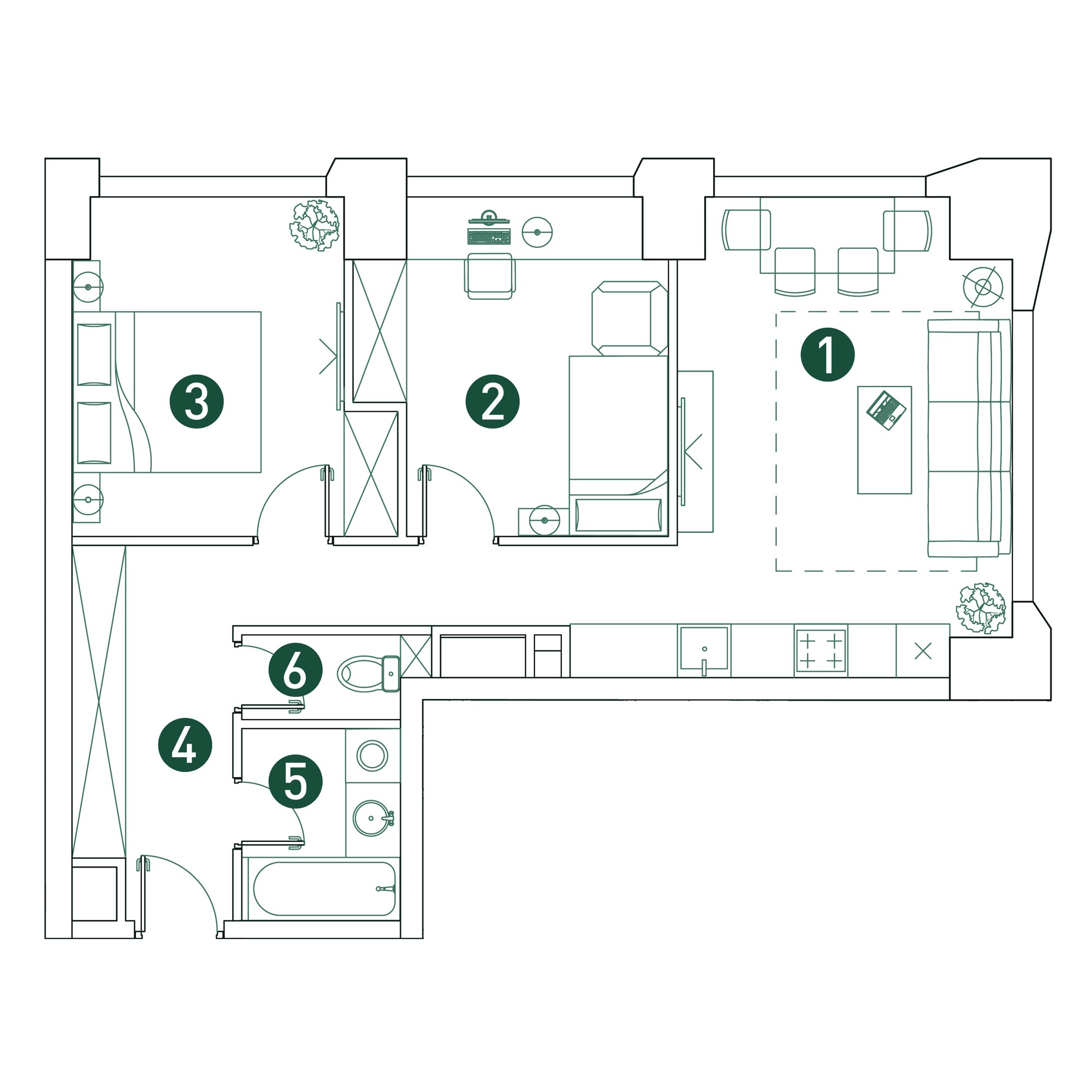 3 комн. квартира, 61 м², 4 этаж 