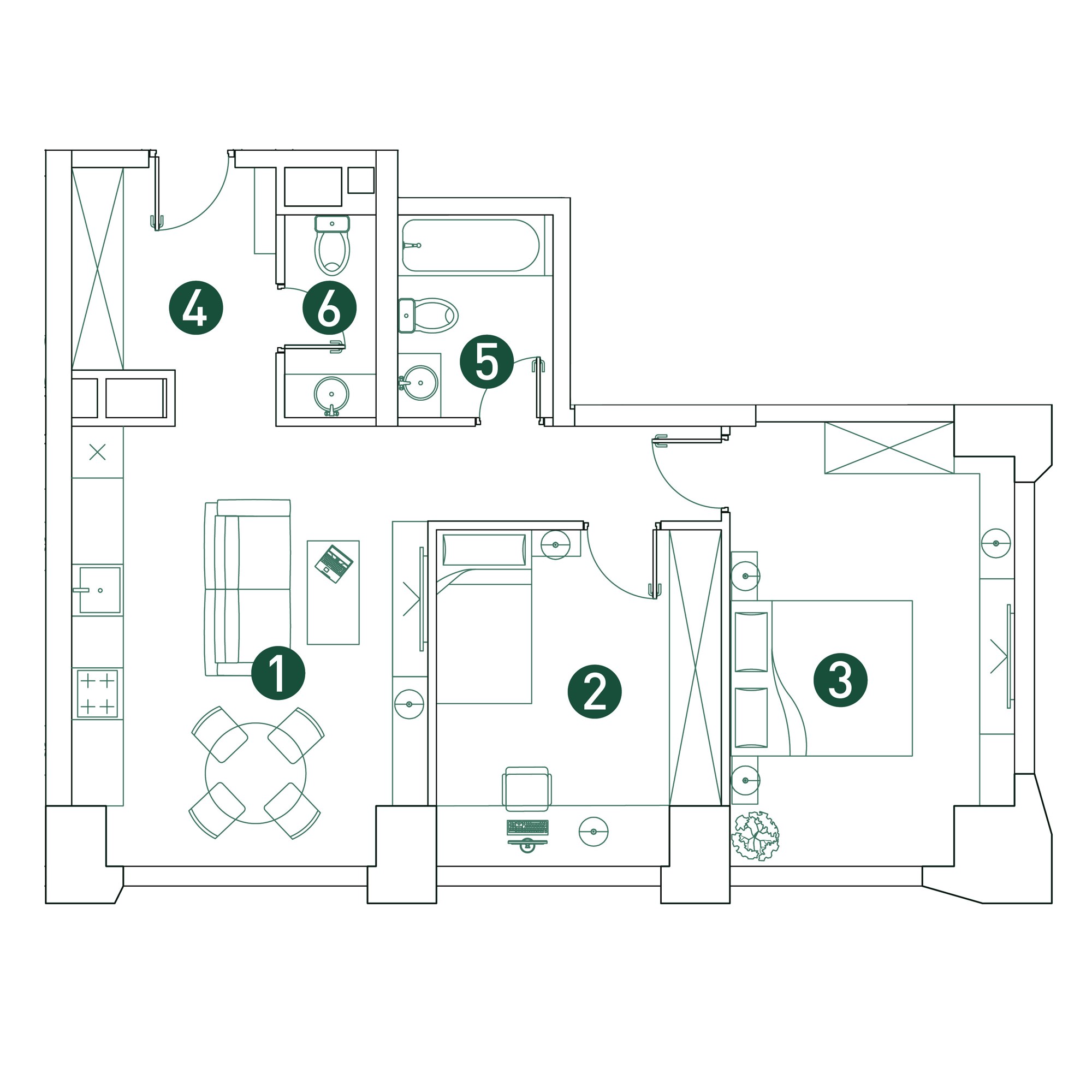 3 комн. квартира, 66.2 м², 6 этаж 
