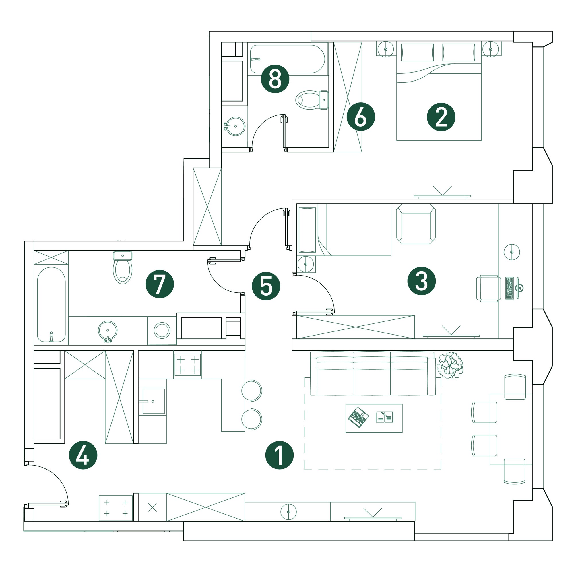 3 комн. квартира, 84.1 м², 24 этаж 