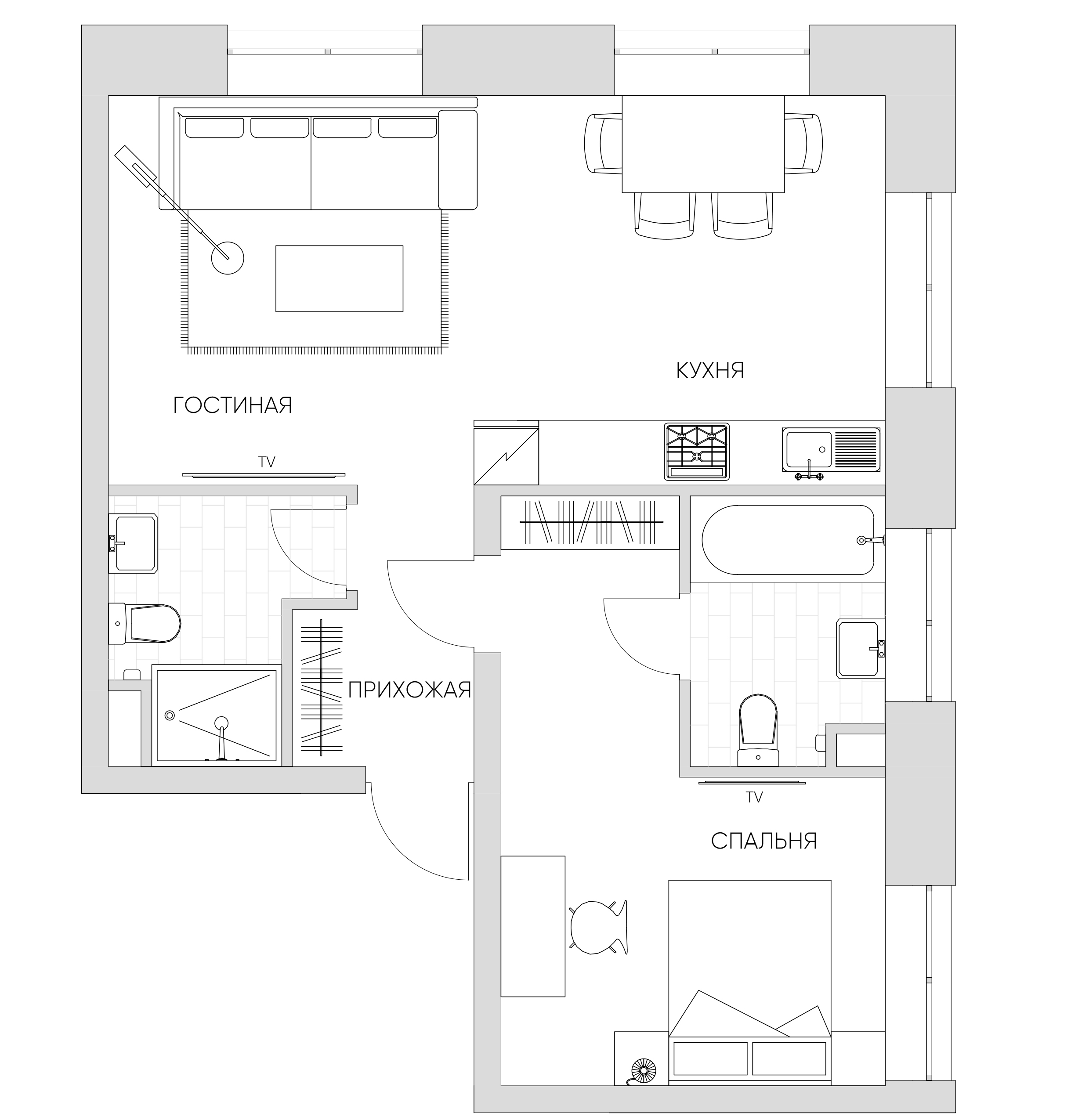 2 комн. квартира, 52.4 м², 16 этаж 