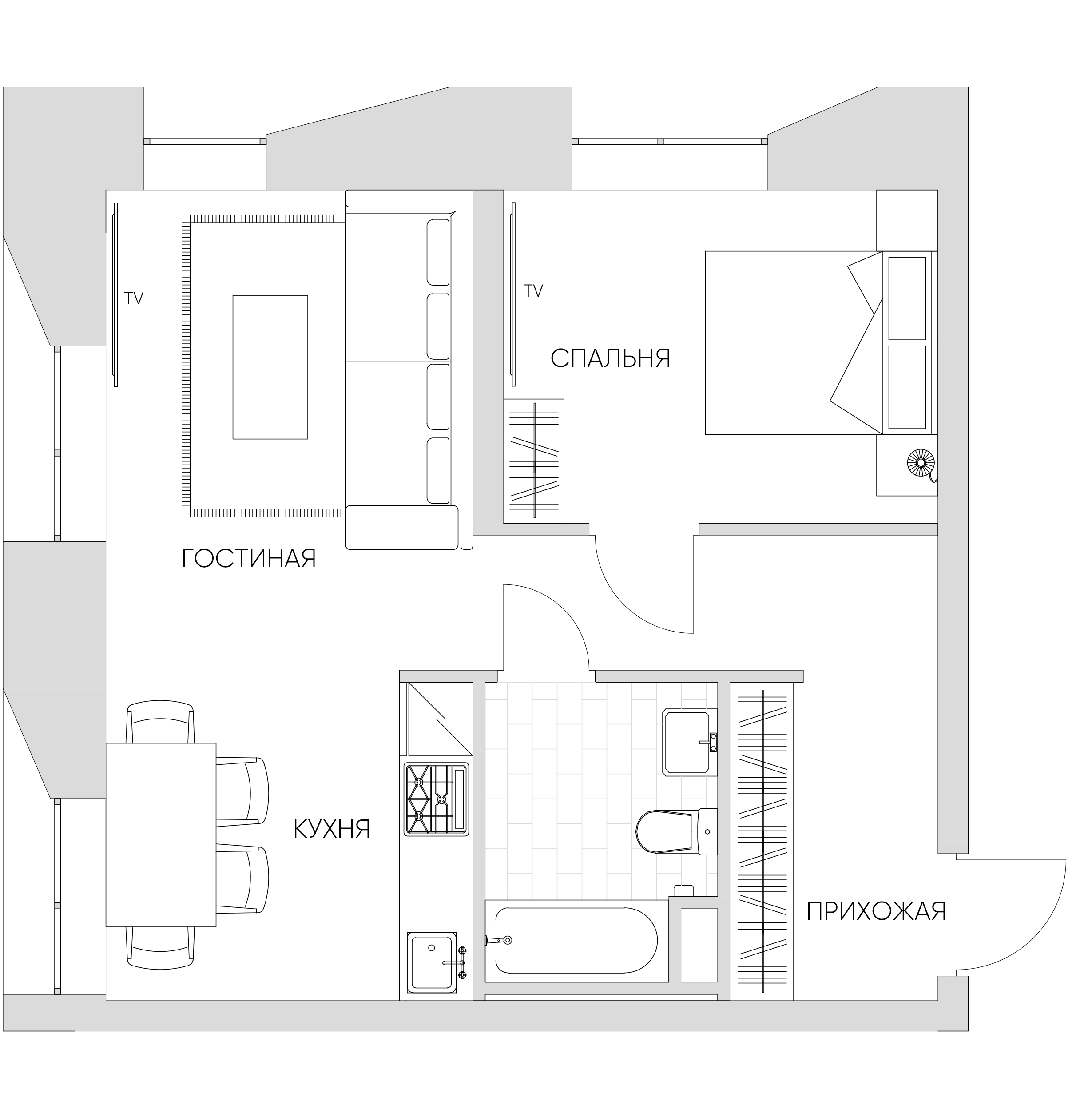 1 комн. квартира, 42.6 м², 4 этаж 