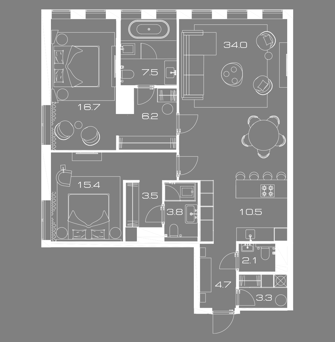 2 комн. квартира, 112.5 м², 8 этаж 