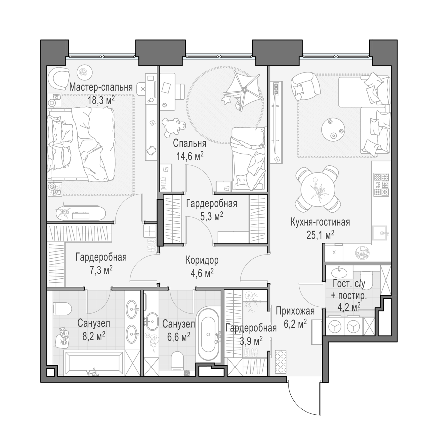 2 комн. квартира, 105.3 м², 9 этаж 