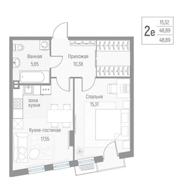 2 комн. квартира, 49.5 м², 2 этаж 
