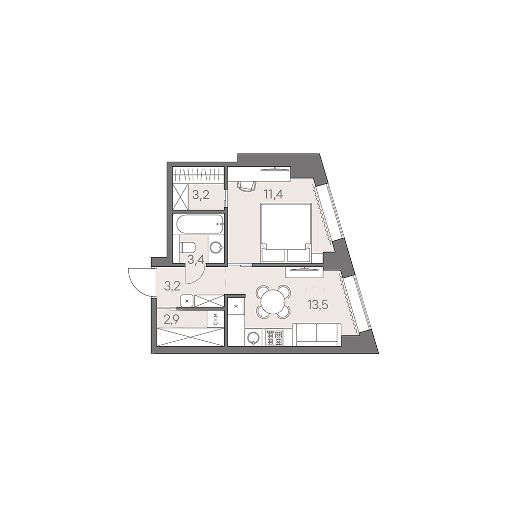 студия, 37.6 м², 28 этаж 