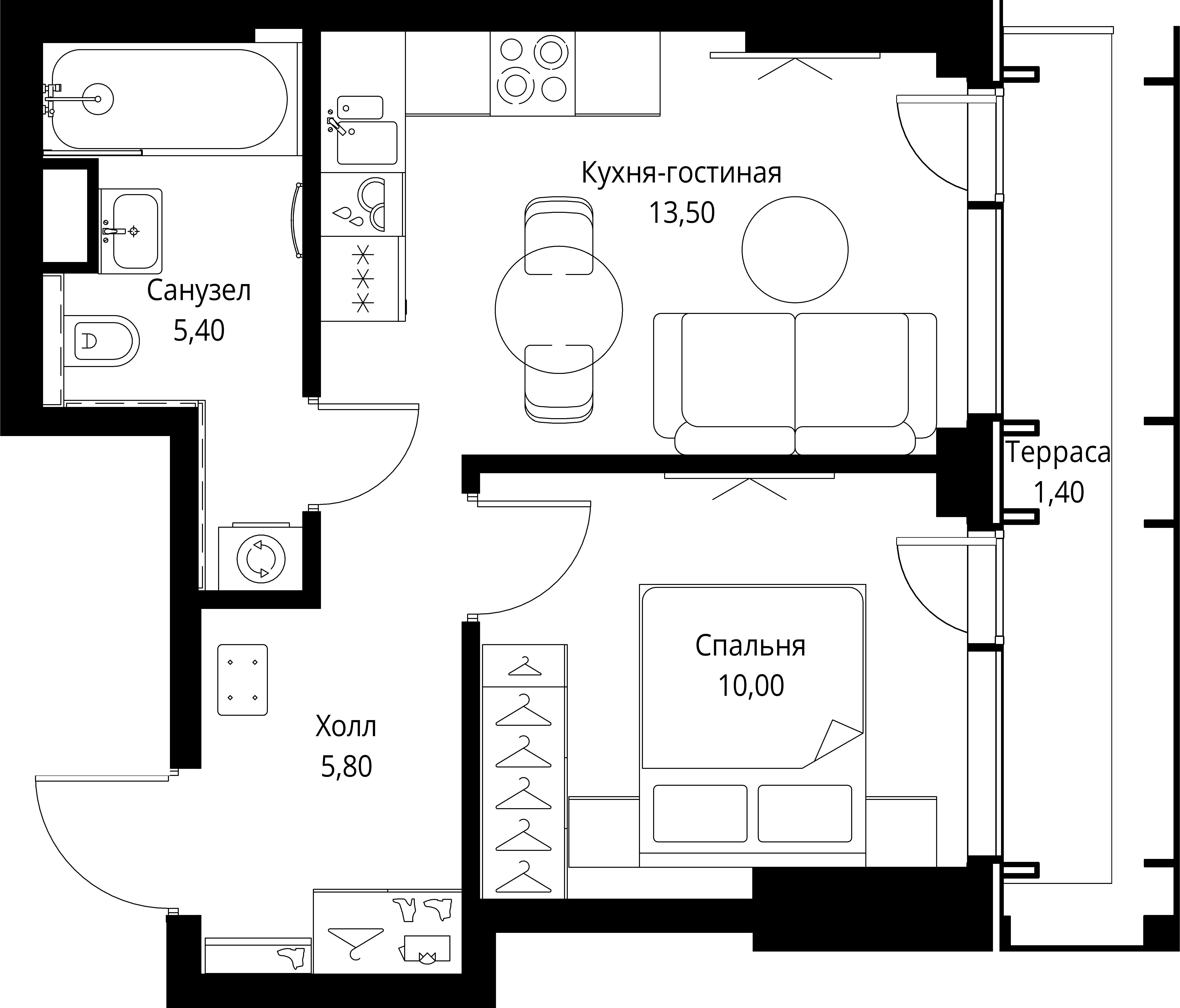 1 комн. квартира, 36.1 м², 23 этаж 