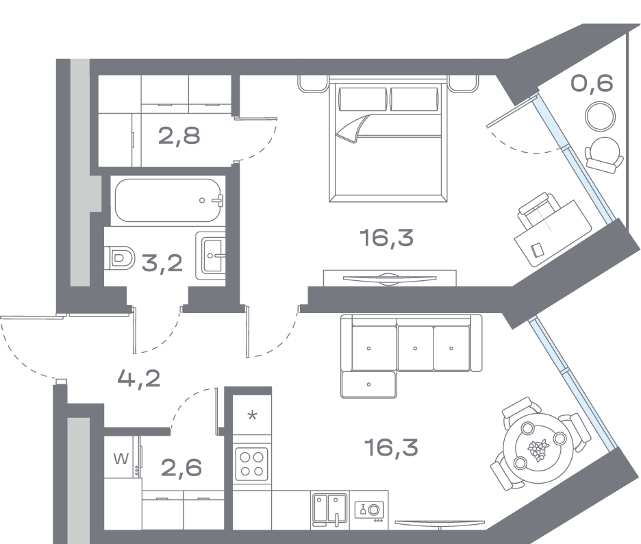 1 комн. квартира, 46 м², 5 этаж 