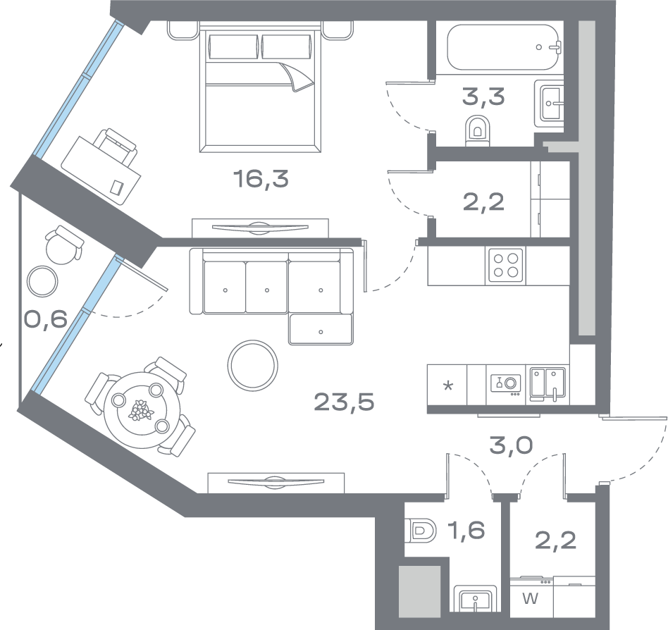 1 комн. квартира, 52.6 м², 8 этаж 