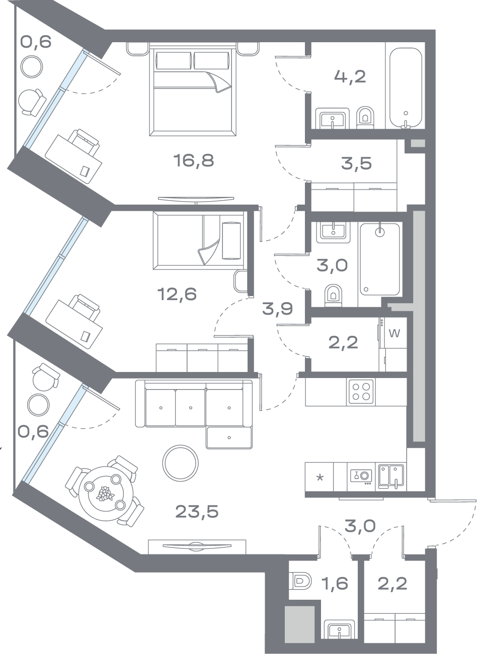 2 комн. квартира, 77.4 м², 10 этаж 