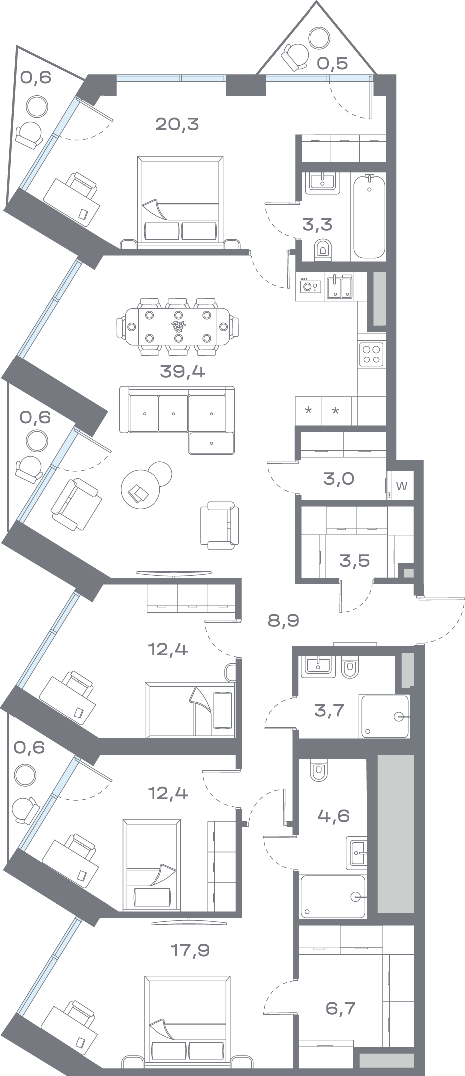 4 комн. квартира, 138.1 м², 24 этаж 