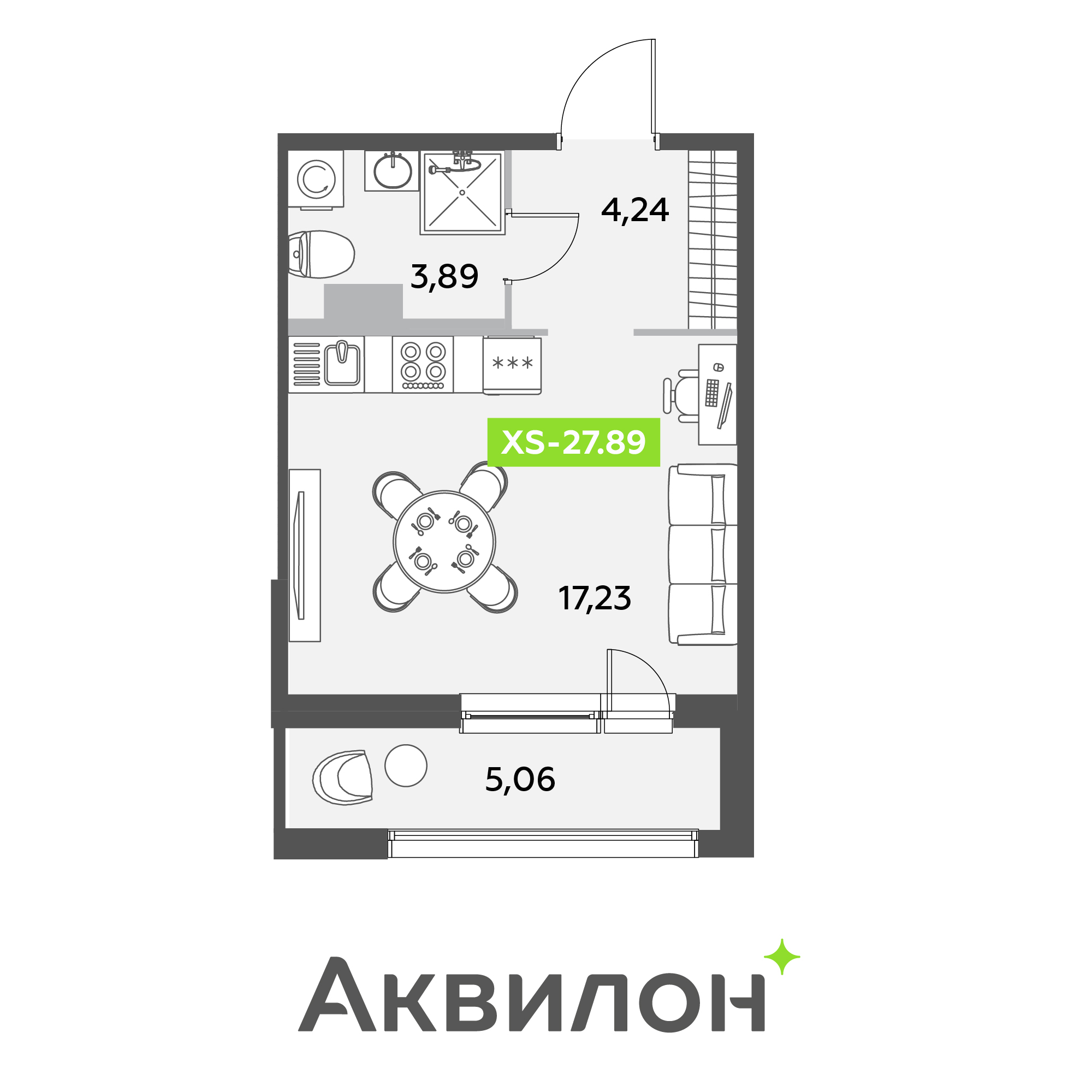 студия, 27.9 м², 12 этаж 