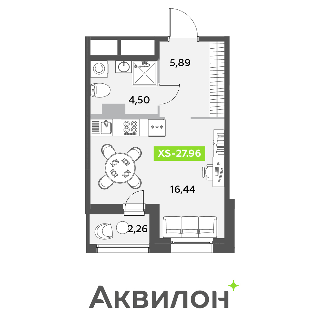 студия, 28 м², 12 этаж 