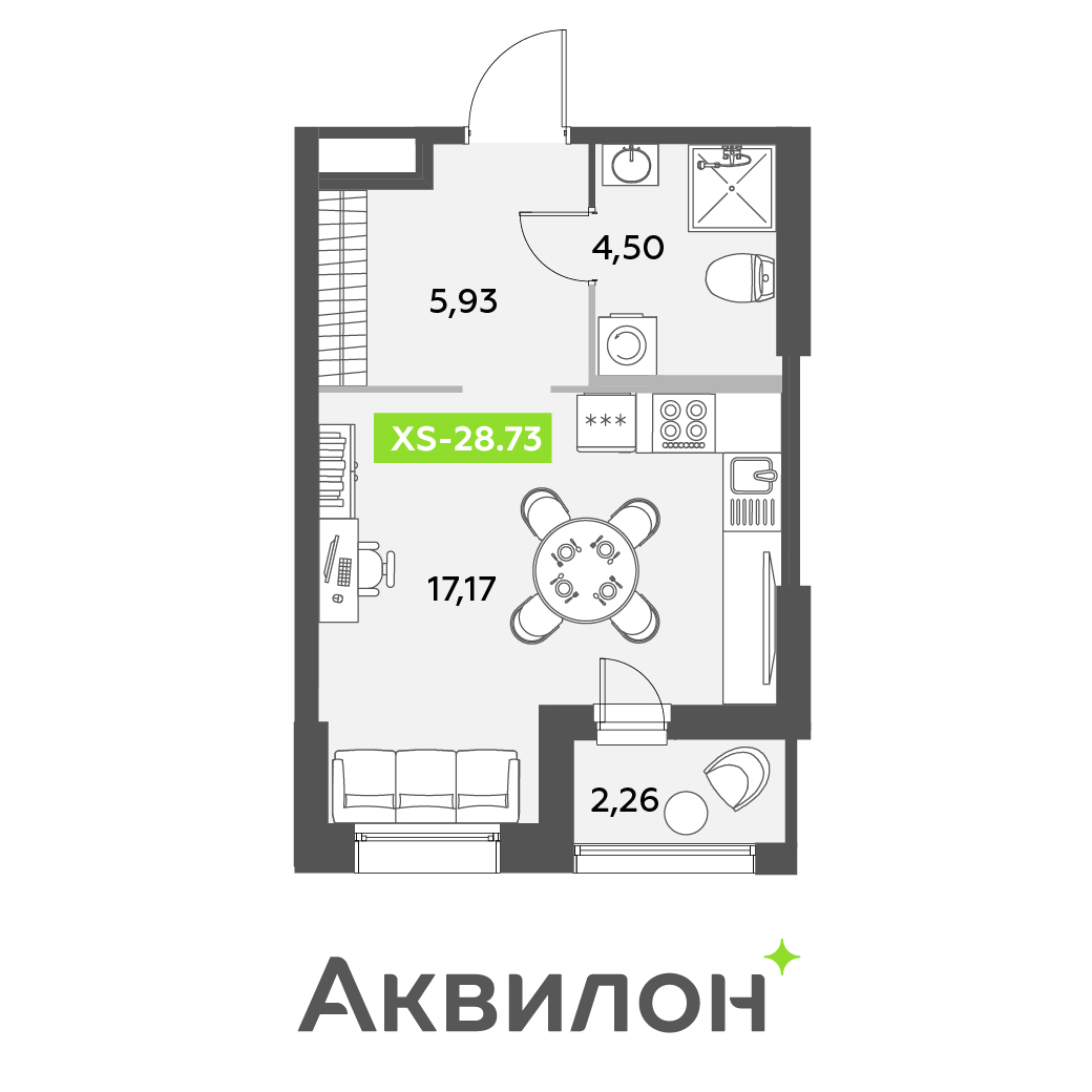 студия, 28.7 м², 1 этаж 