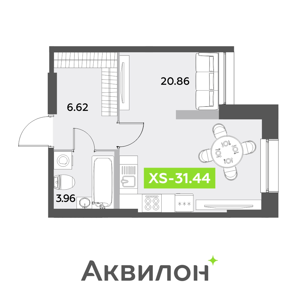 студия, 31.4 м², 1 этаж 