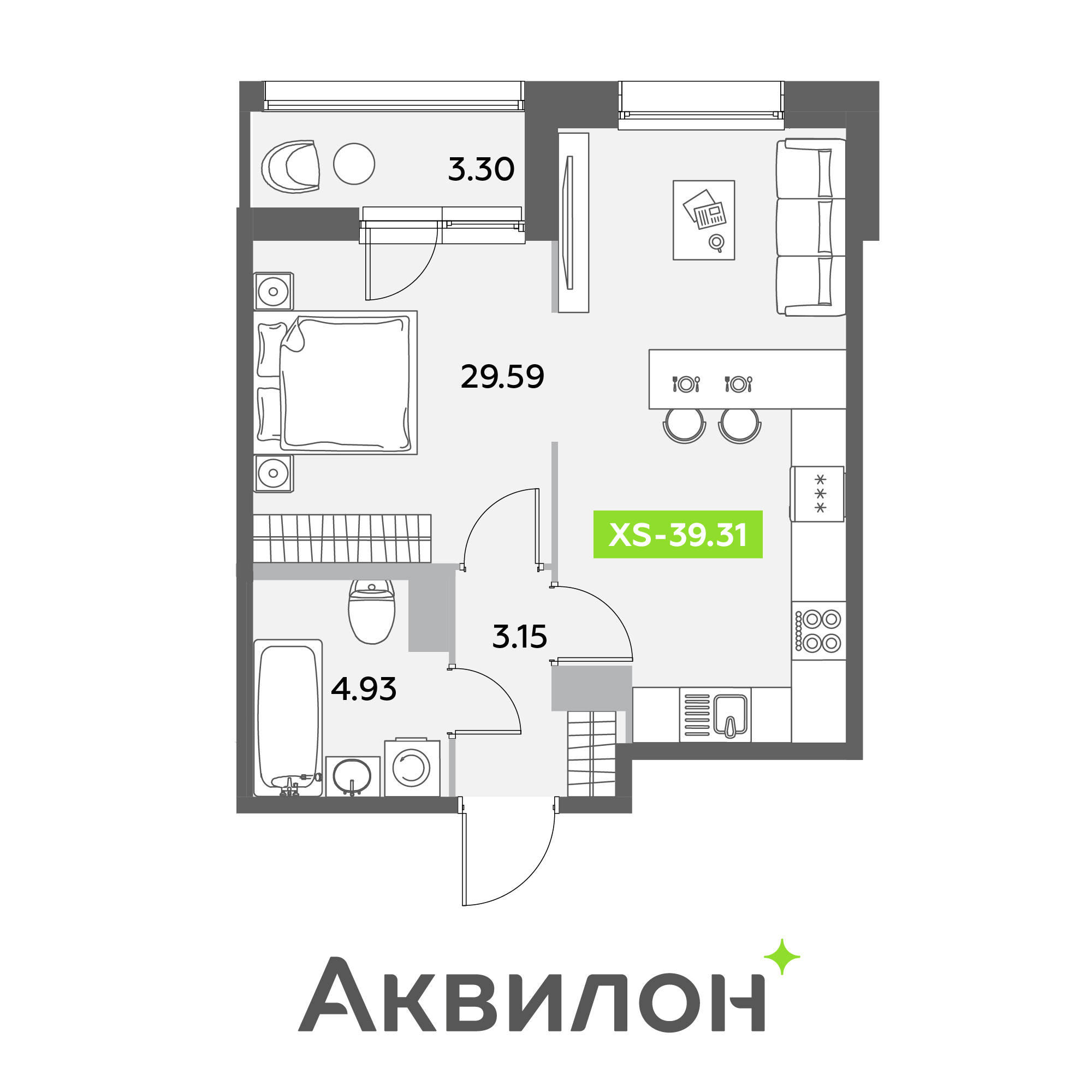студия, 39.3 м², 12 этаж 