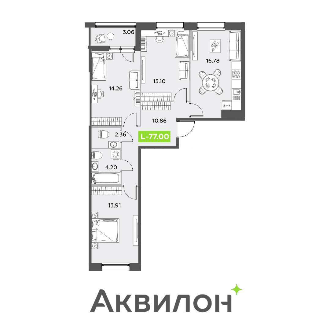 4 комн. квартира, 77 м², 1 этаж 