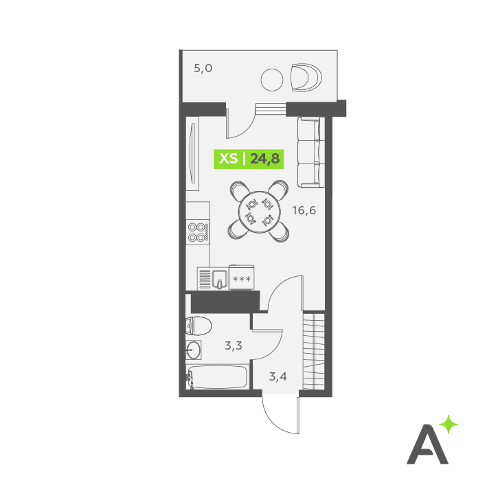 студия, 24.8 м², 21 этаж 