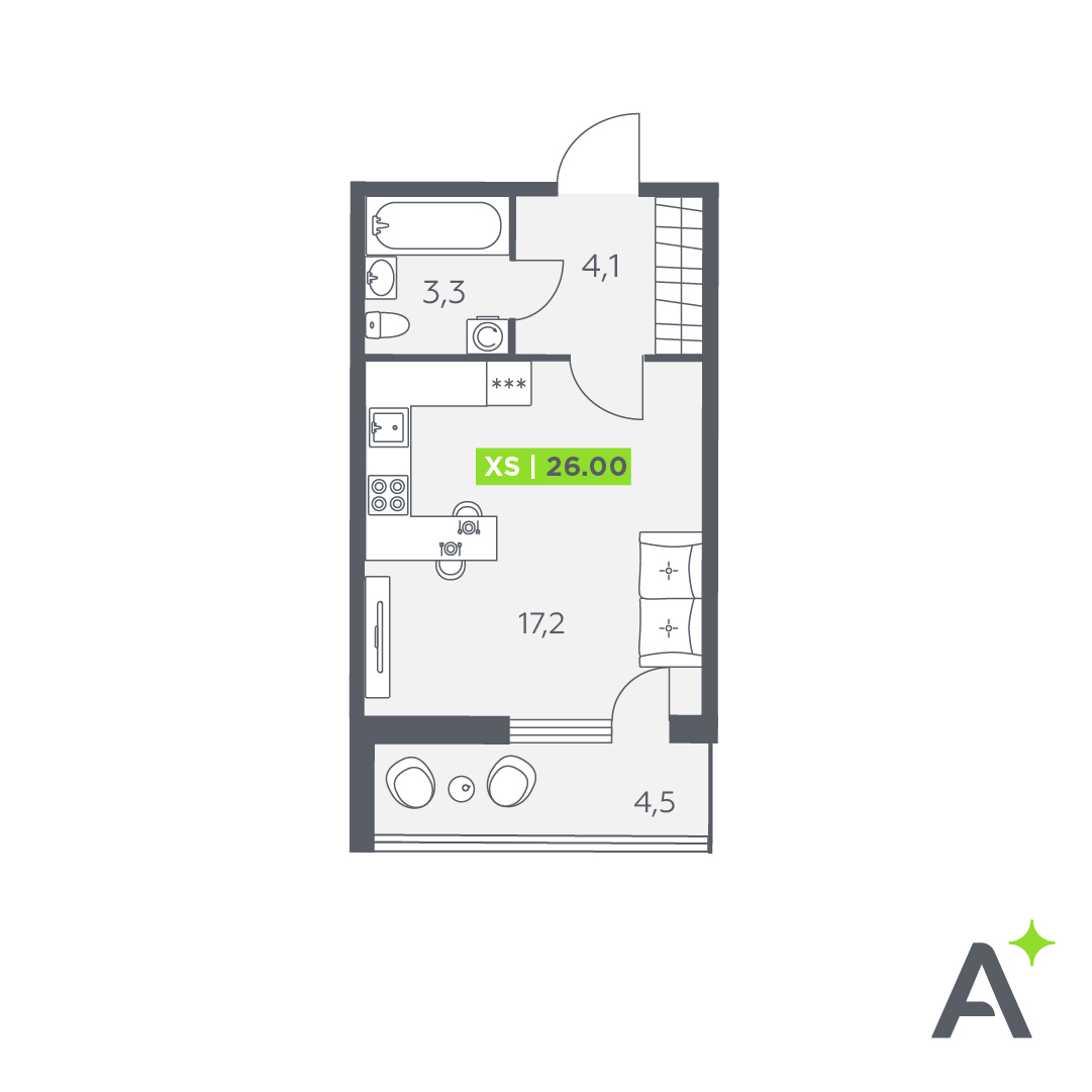 студия, 26 м², 1 этаж 