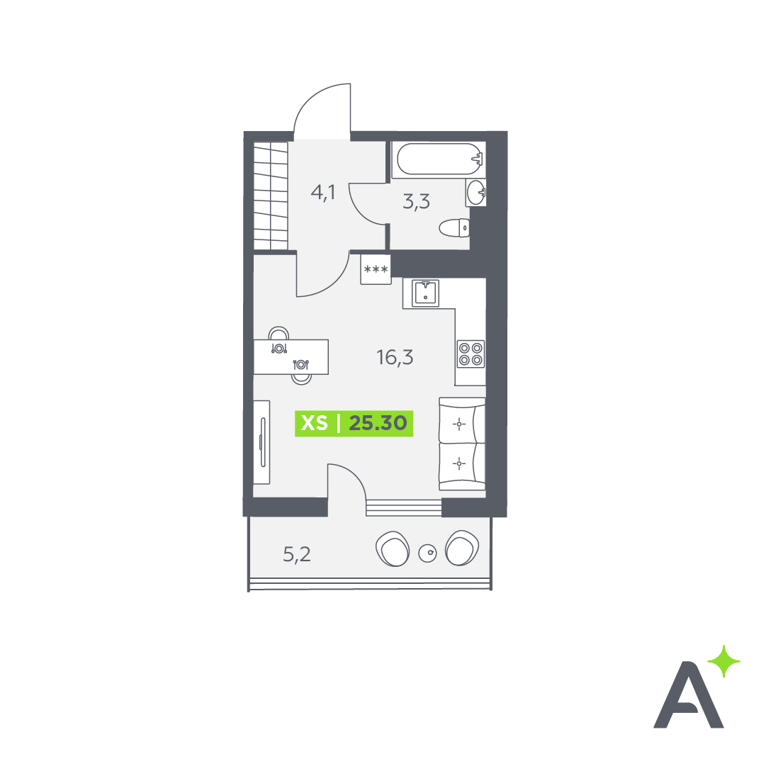 студия, 25.3 м², 11 этаж 