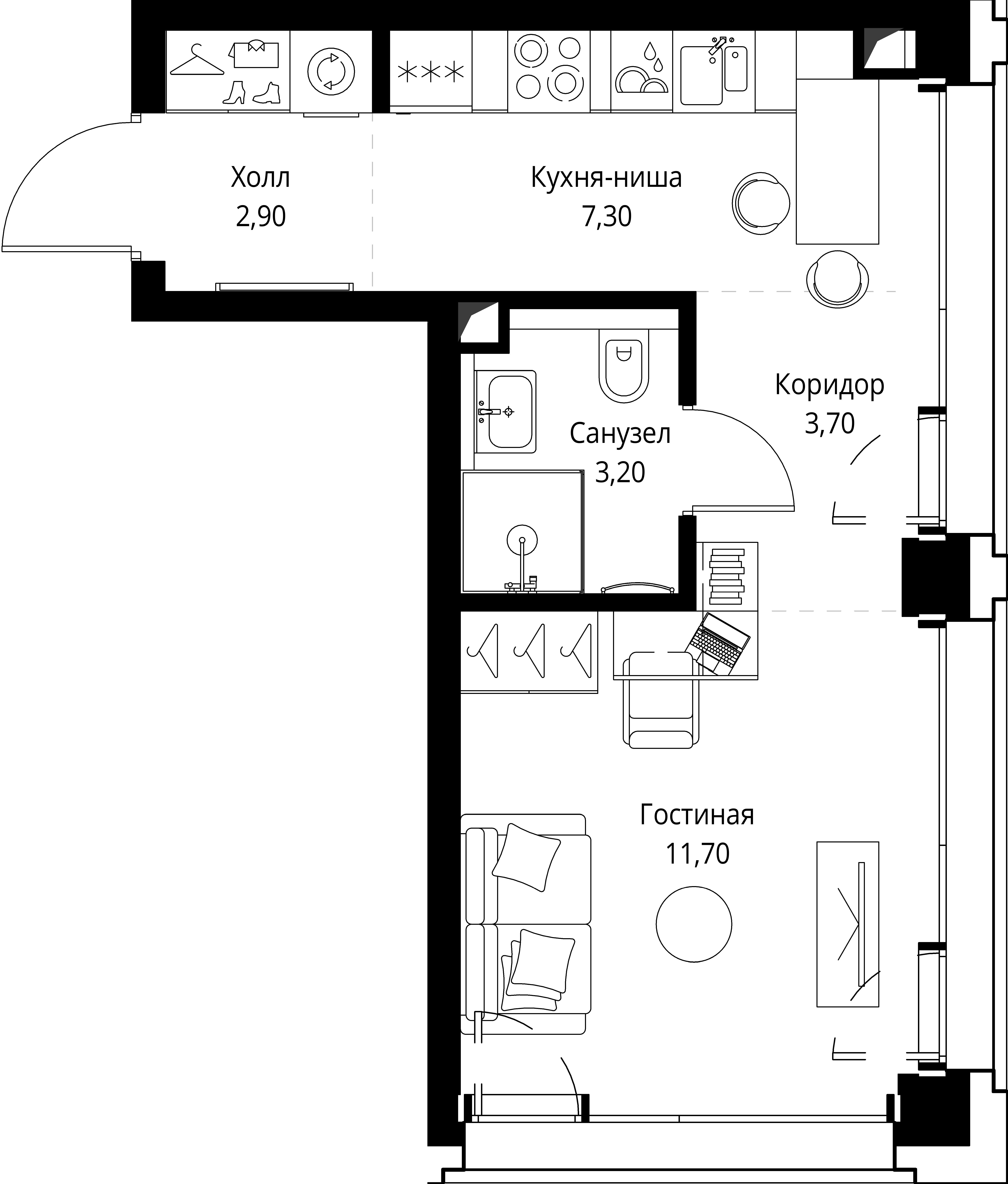 студия, 28.8 м², 9 этаж 