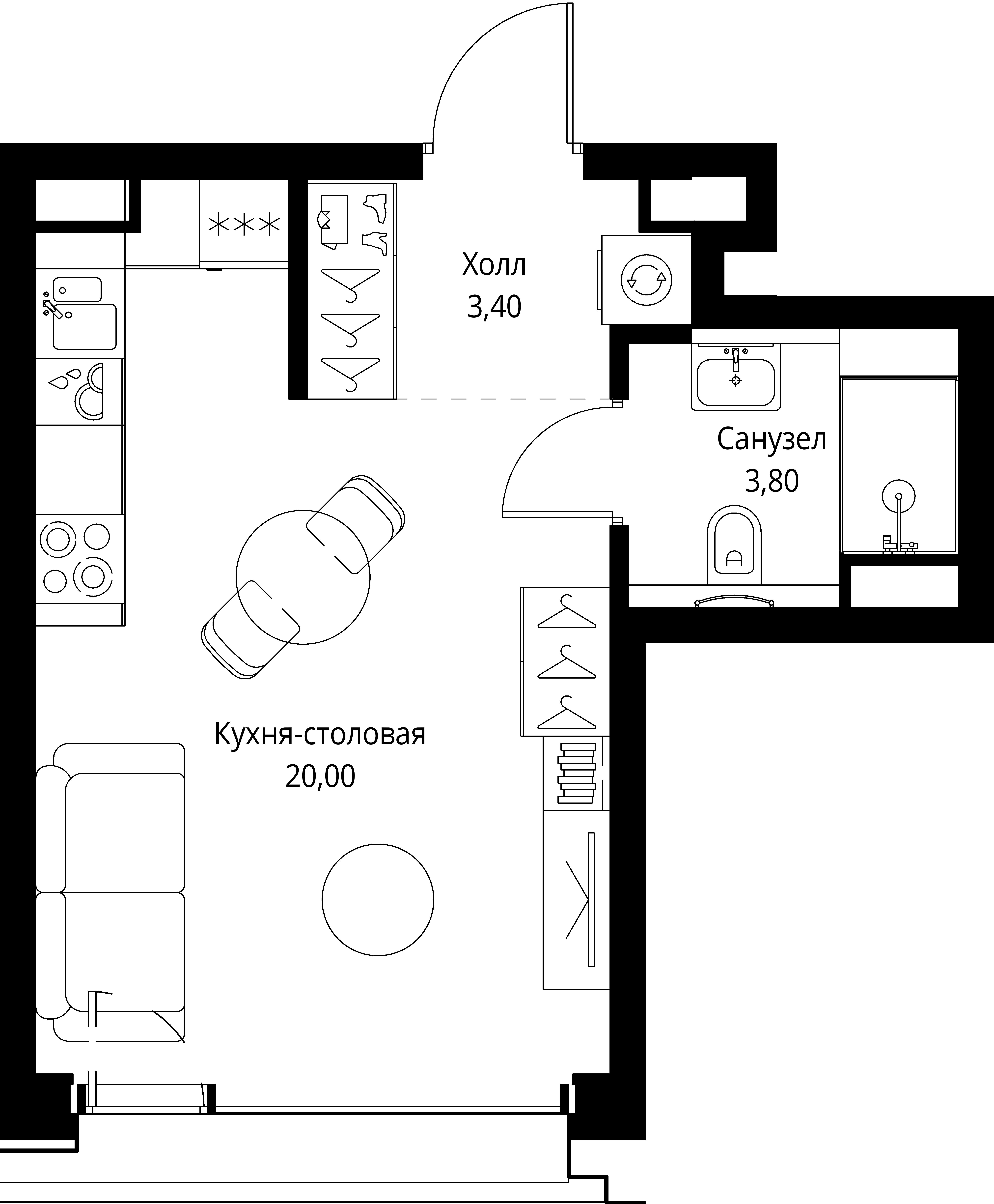 студия, 27.2 м², 2 этаж 