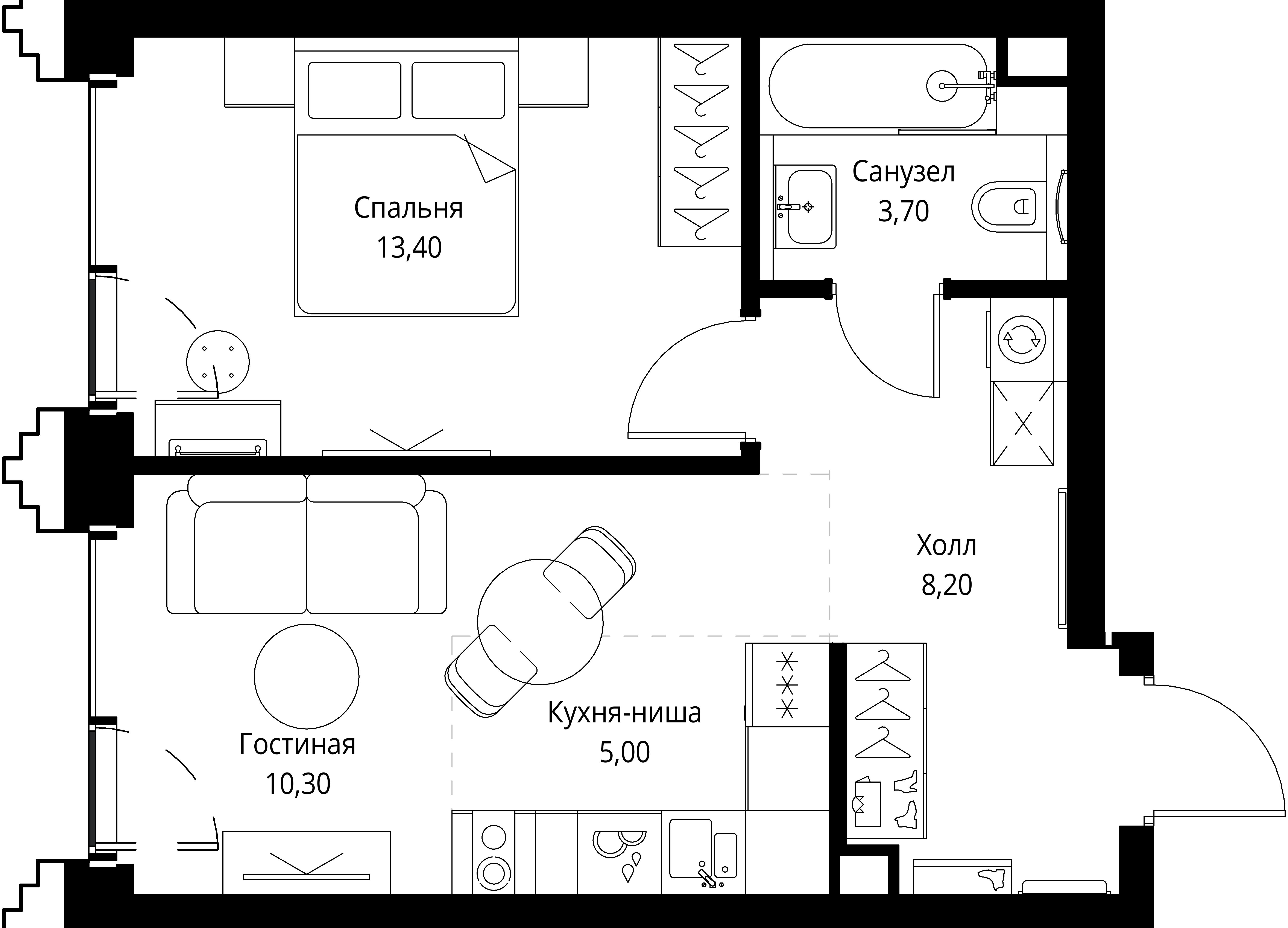 1 комн. квартира, 40.6 м², 38 этаж 