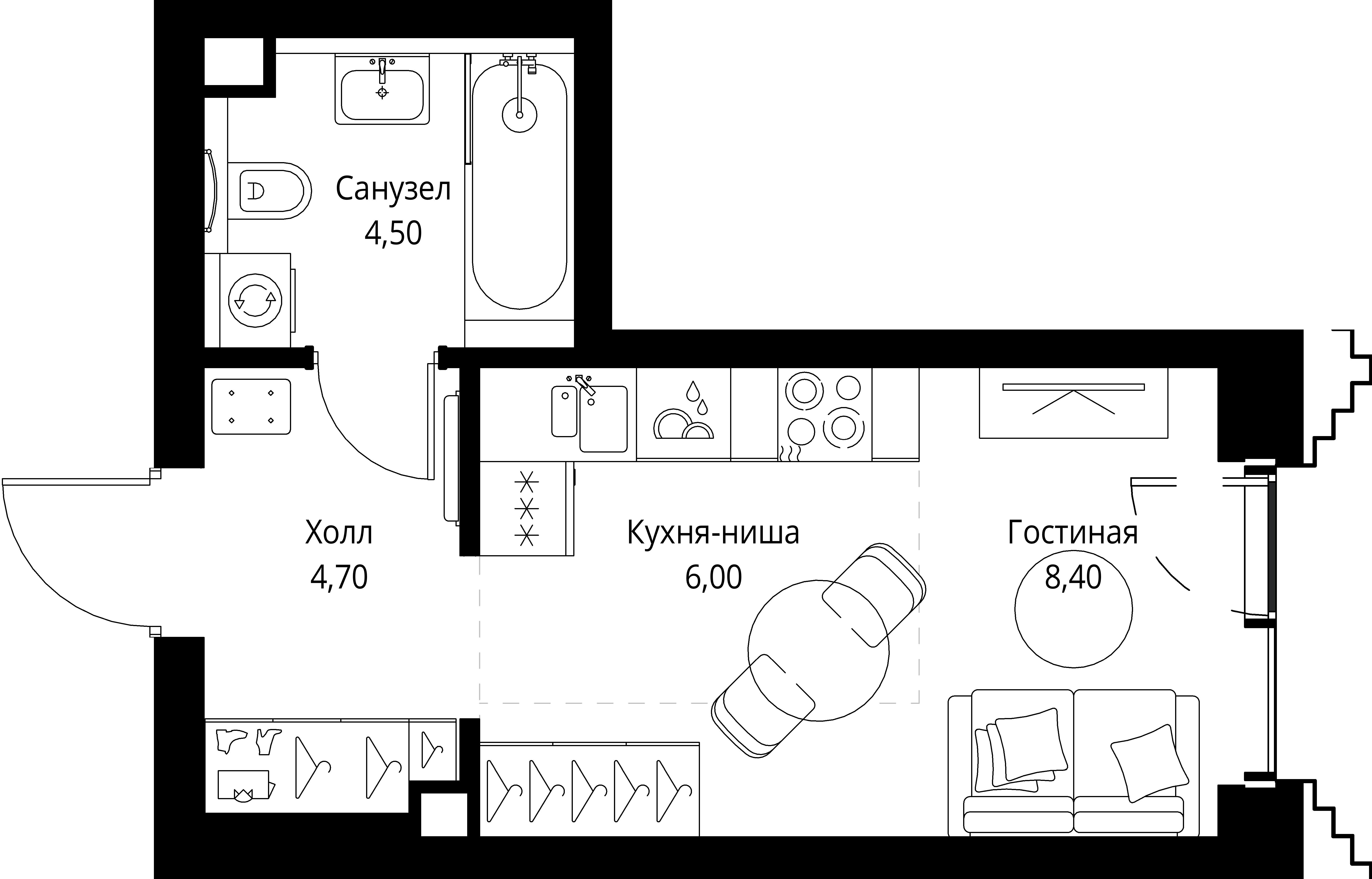 студия, 23.6 м², 18 этаж 