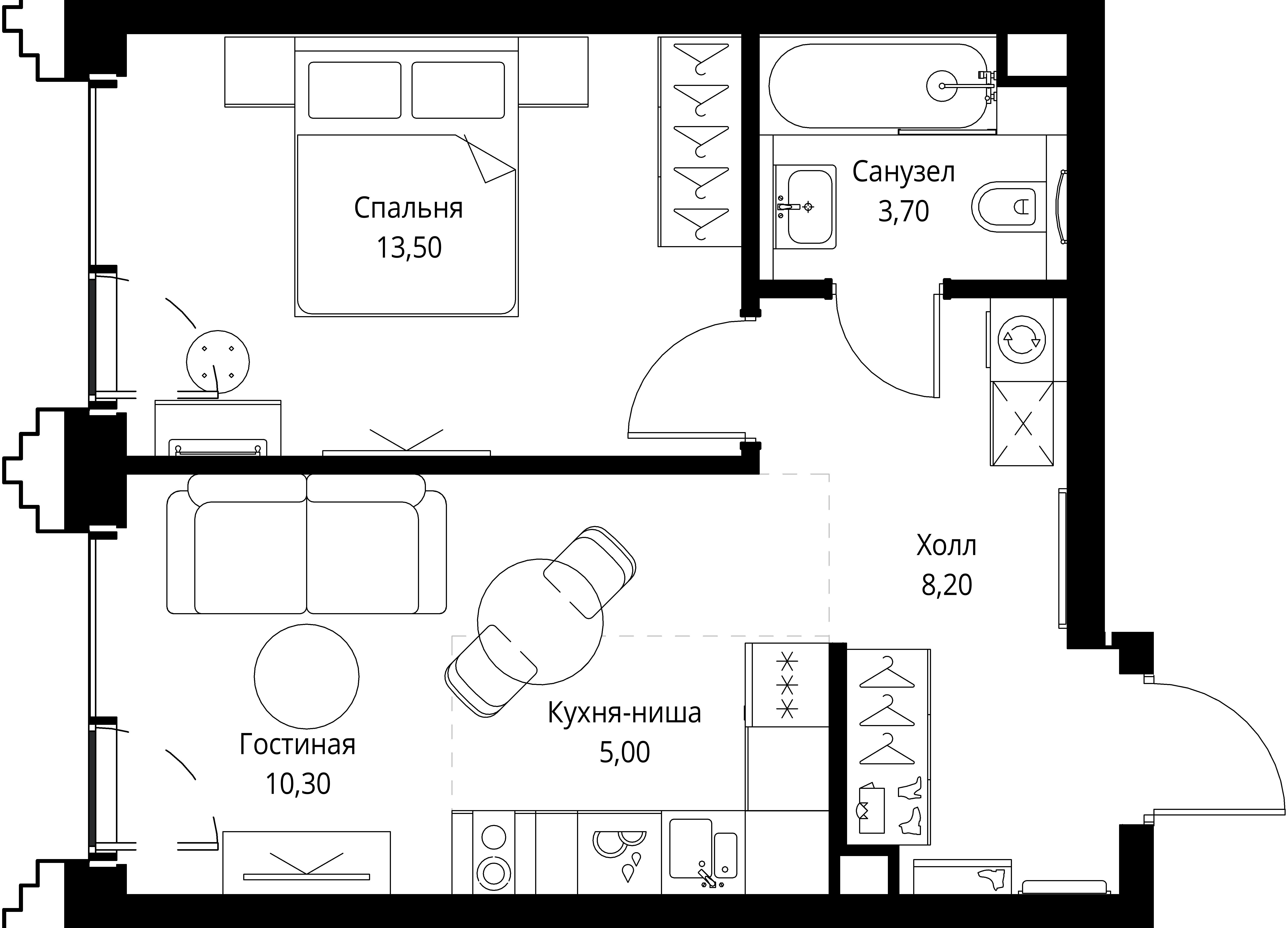 1 комн. квартира, 40.7 м², 41 этаж 