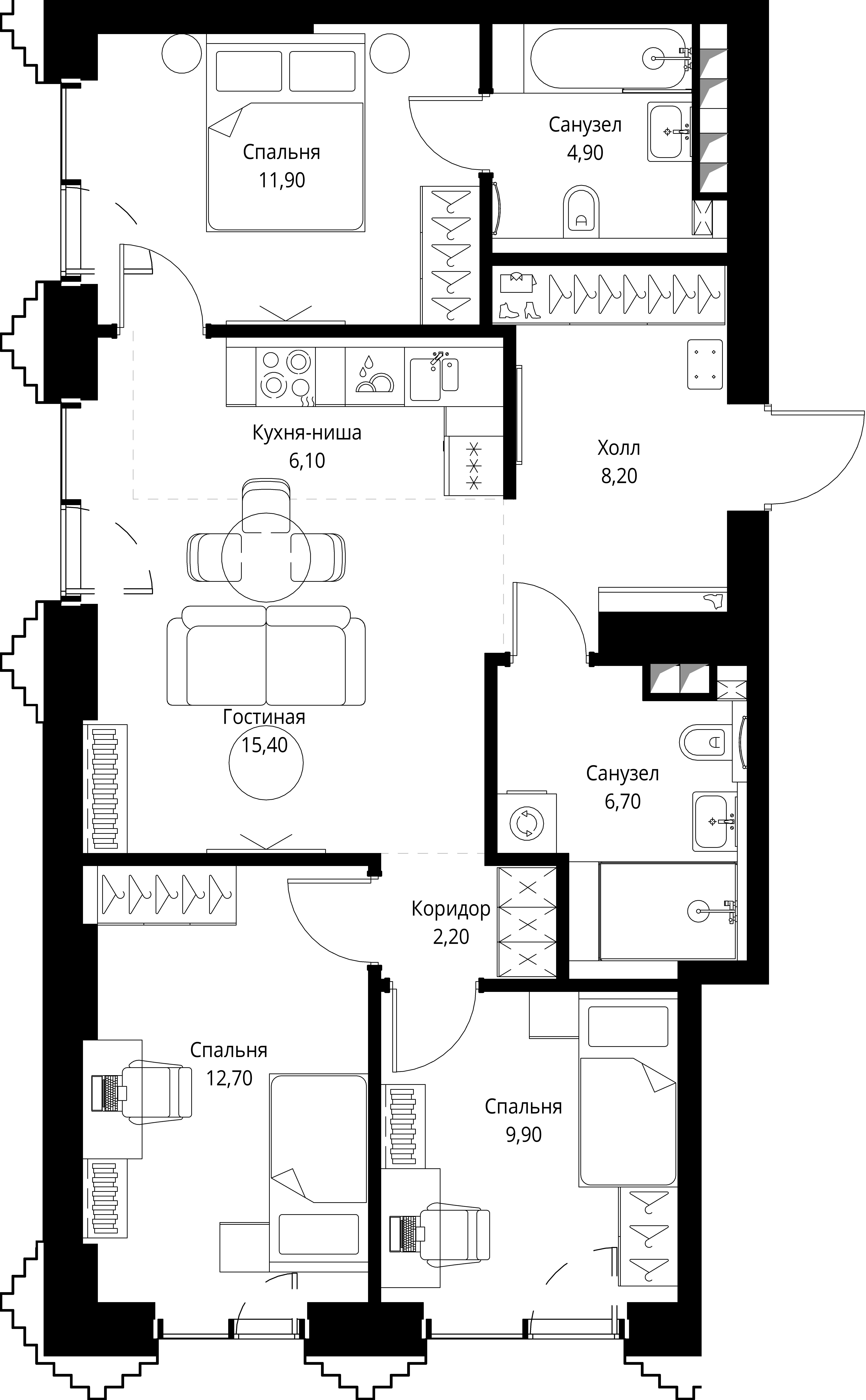 3 комн. квартира, 78 м², 2 этаж 