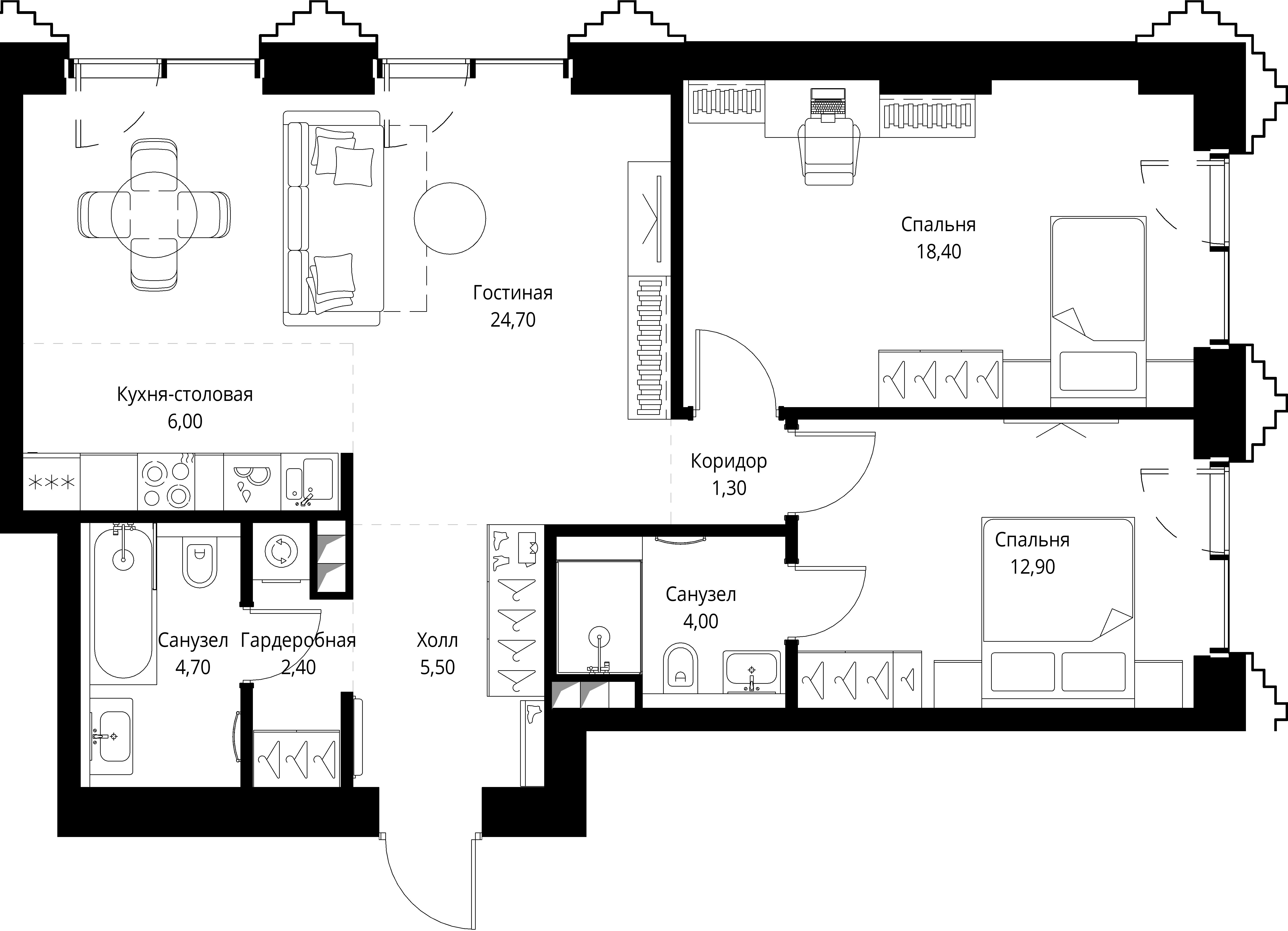 2 комн. квартира, 79.9 м², 2 этаж 