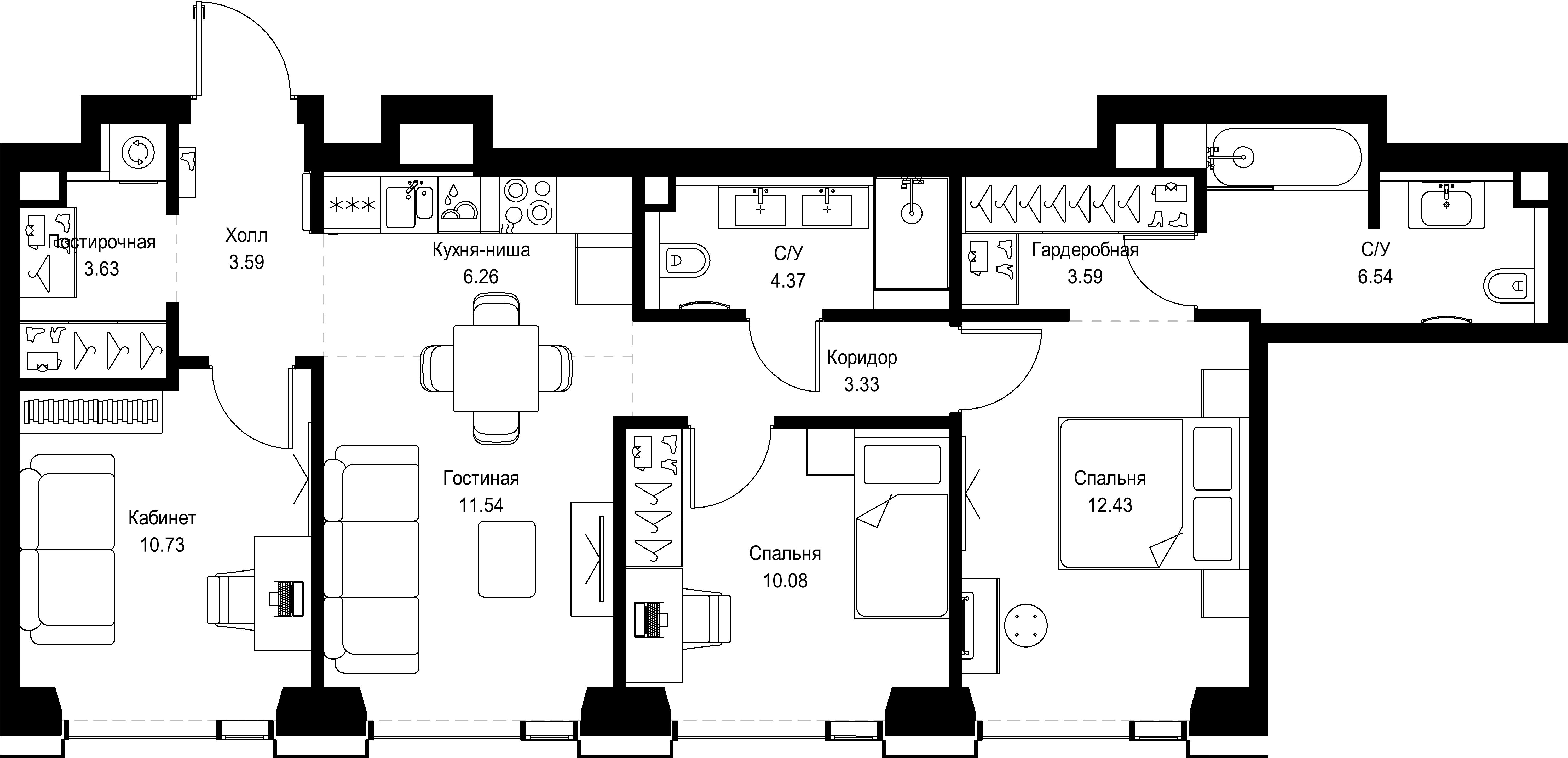 3 комн. квартира, 76.1 м², 15 этаж 
