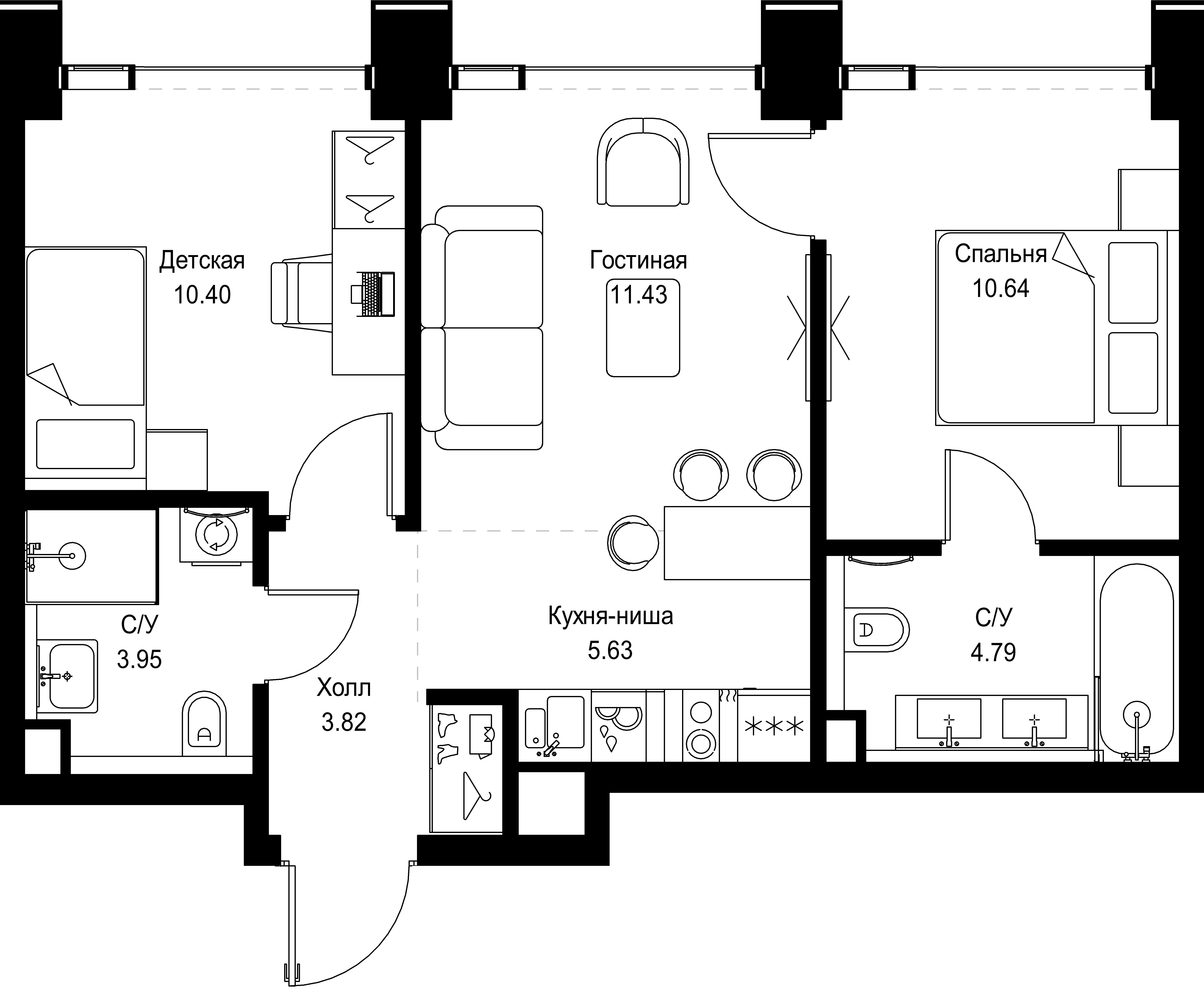 2 комн. квартира, 50.7 м², 49 этаж 