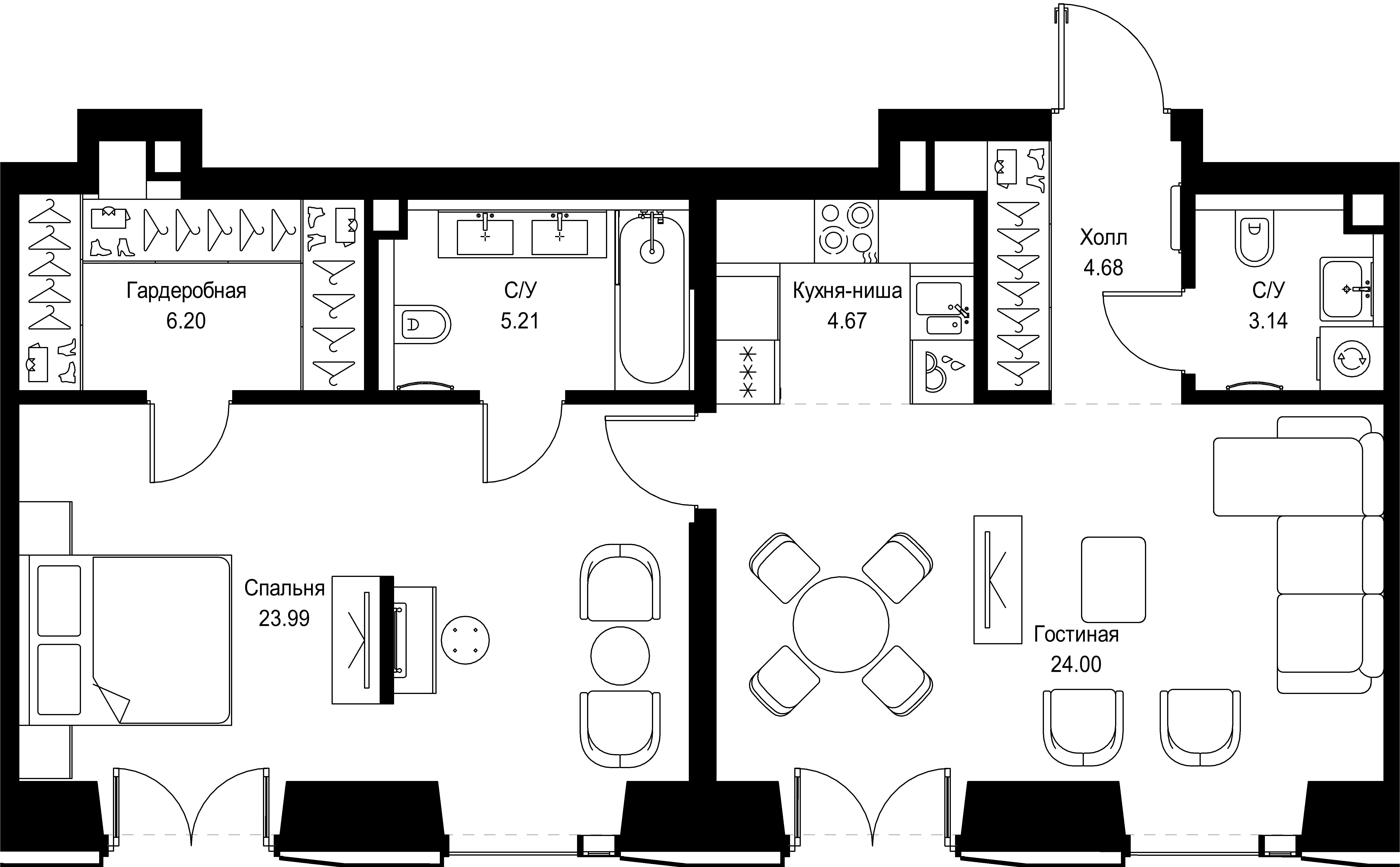квартира со свободной планировкой, 71.9 м², 6 этаж 