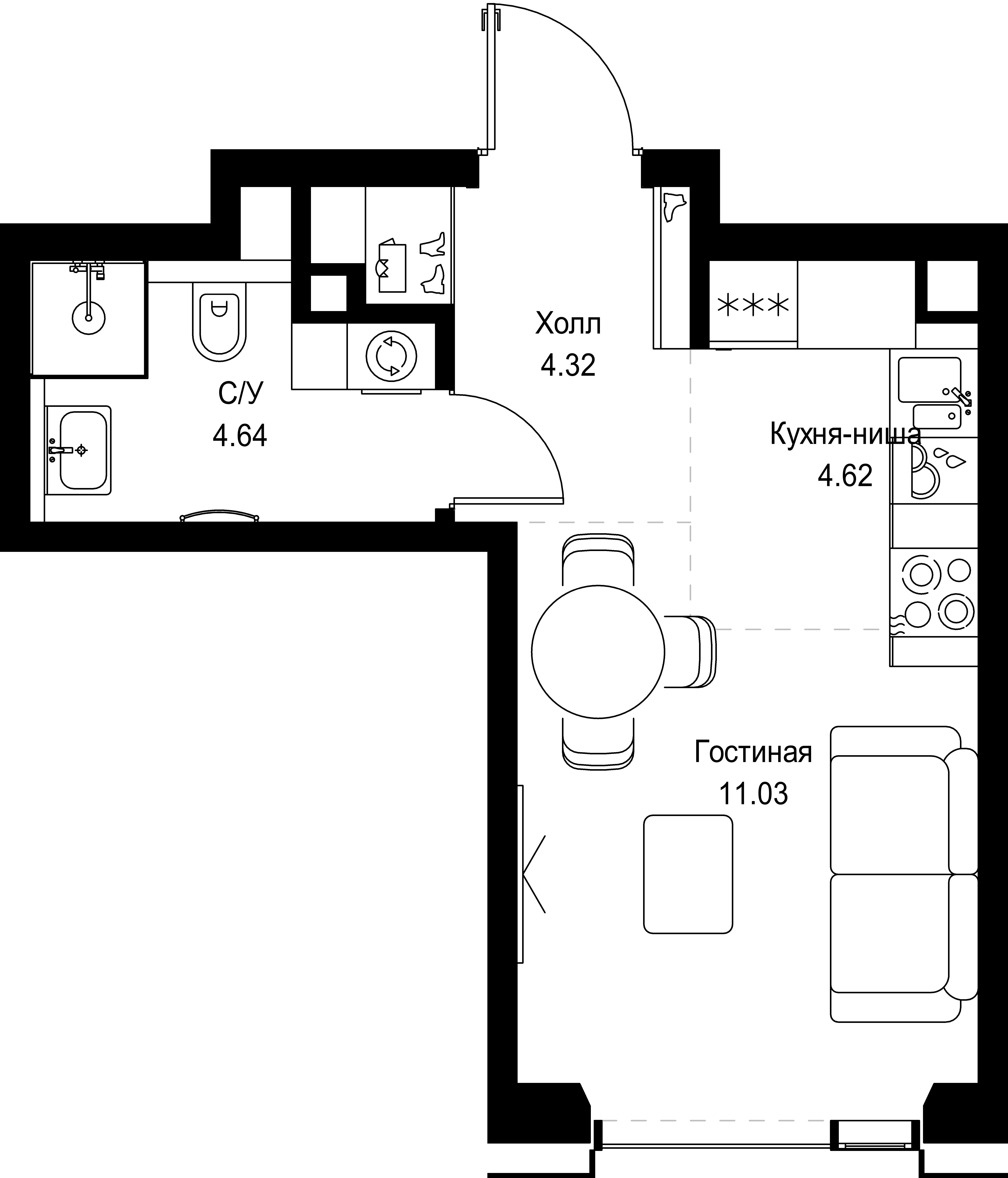 студия, 24.6 м², 42 этаж 
